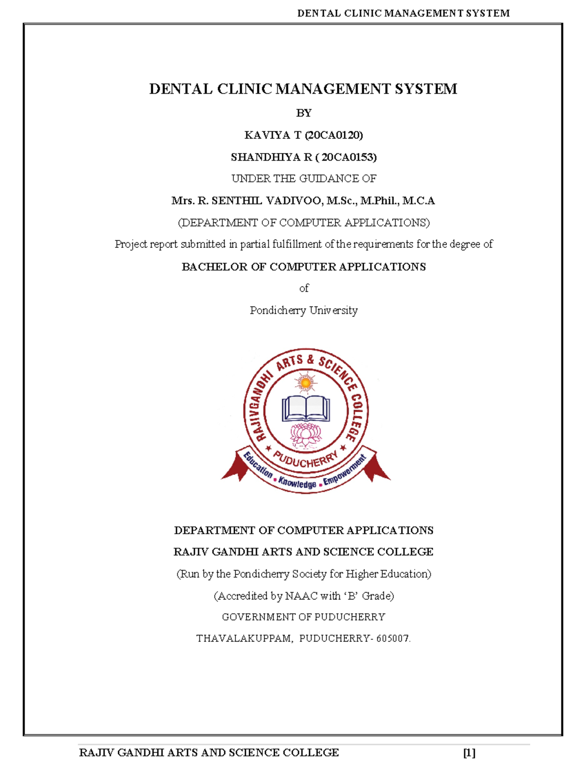 Document - DENTAL CLINIC MANAGEMENT SYSTEM BY KAVIYA T (20CA0120 ...