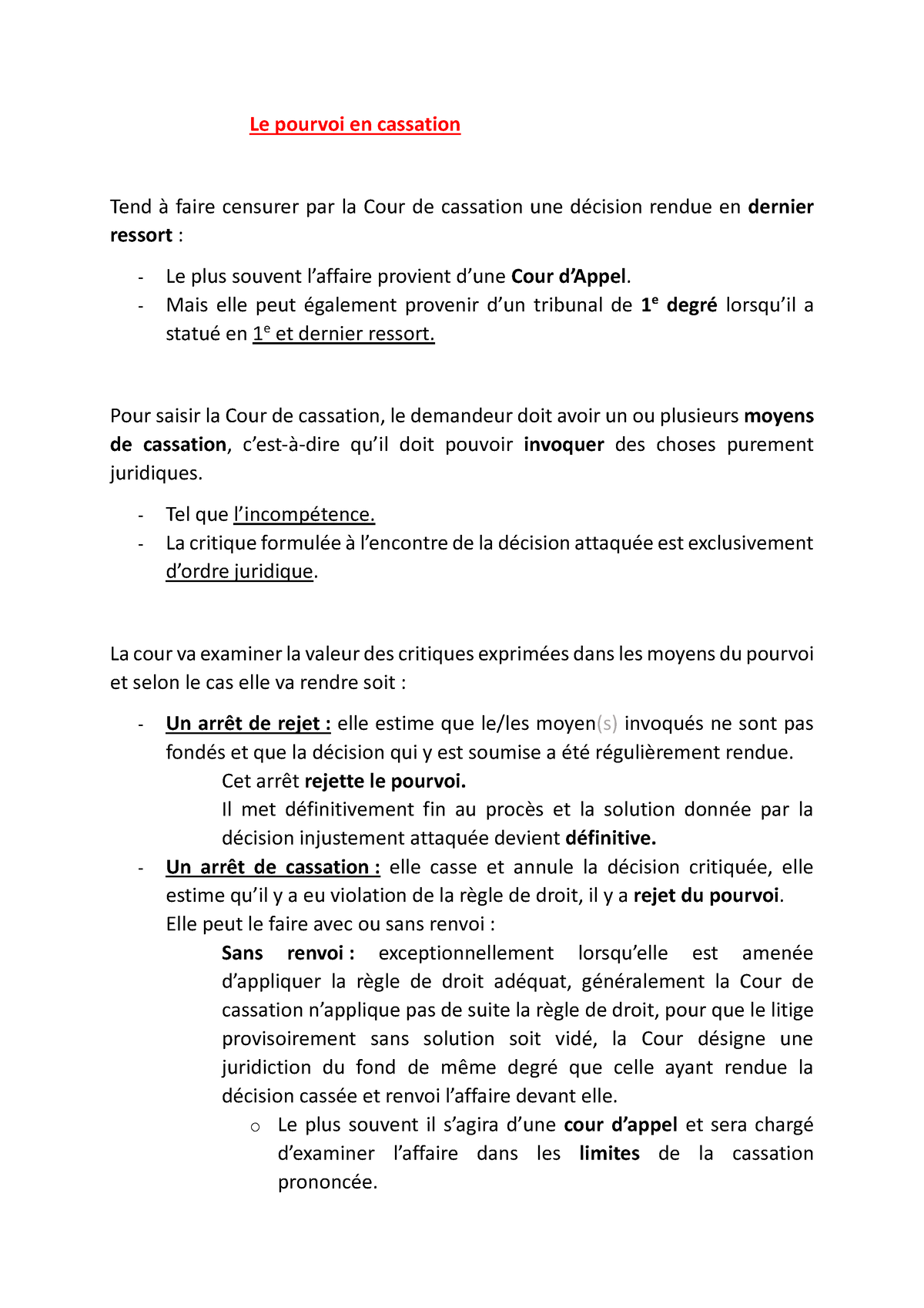 Le Pourvoi En Cassation - Mais Elle Peut également Provenir D’un ...