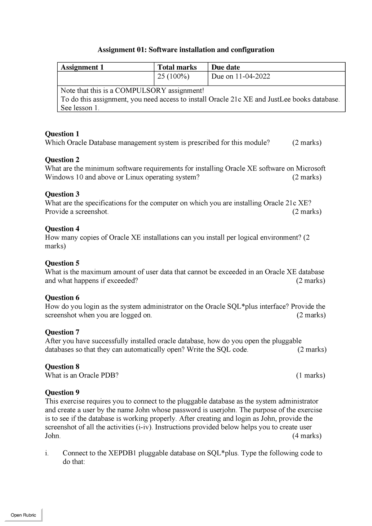 INF3707- Assignment 01 - Assignment 01: Software Installation And ...