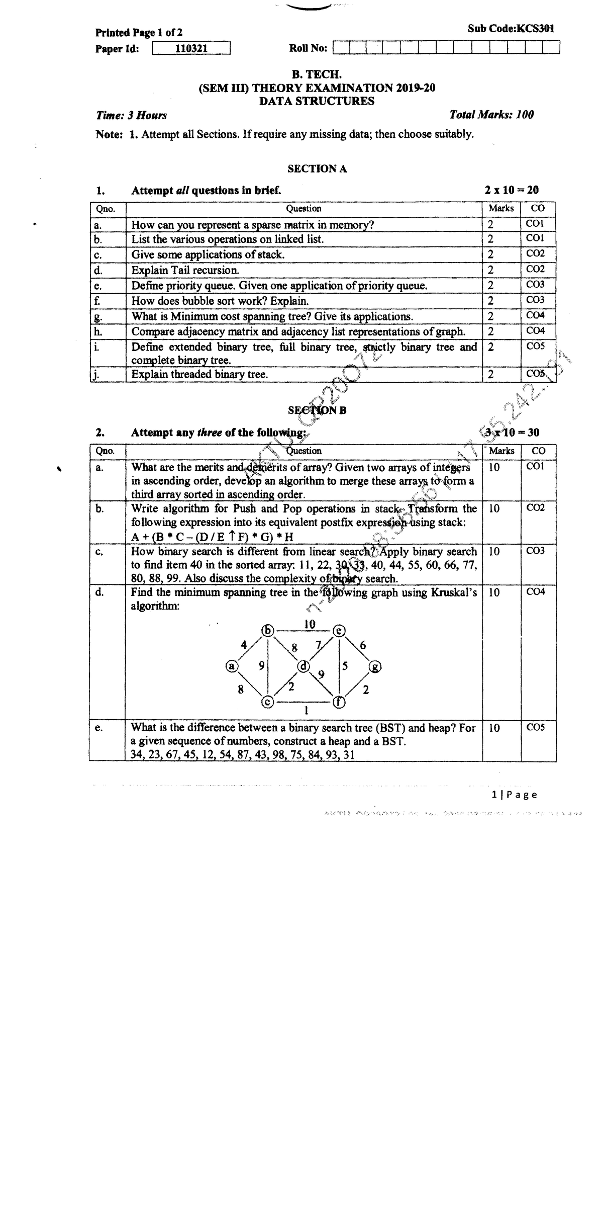 Question Paper Aktu - B.tech - Studocu