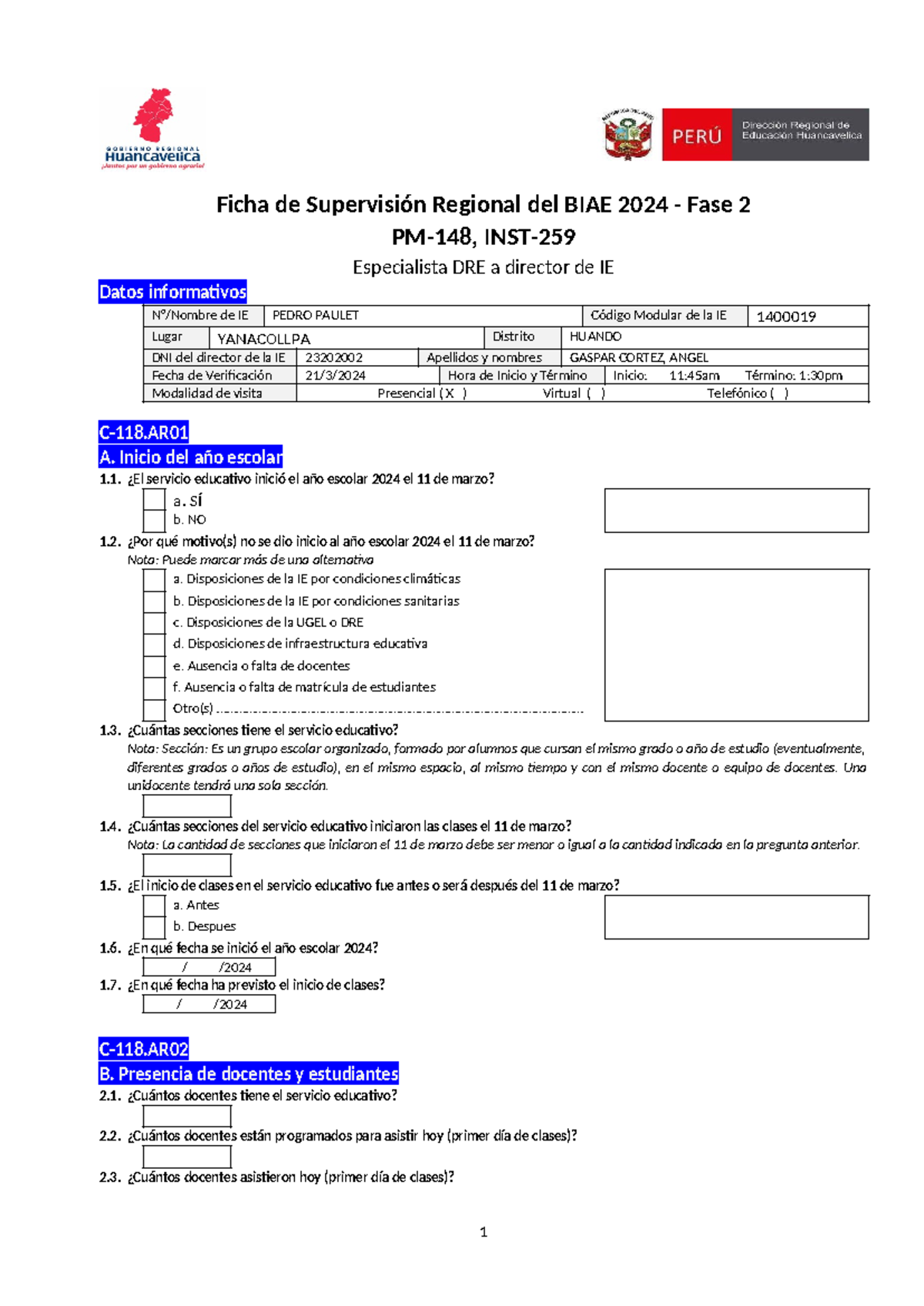 Ficha Superv REG BIAE 2024 - Fase 2 - Secundaria - Ficha de Supervisión ...