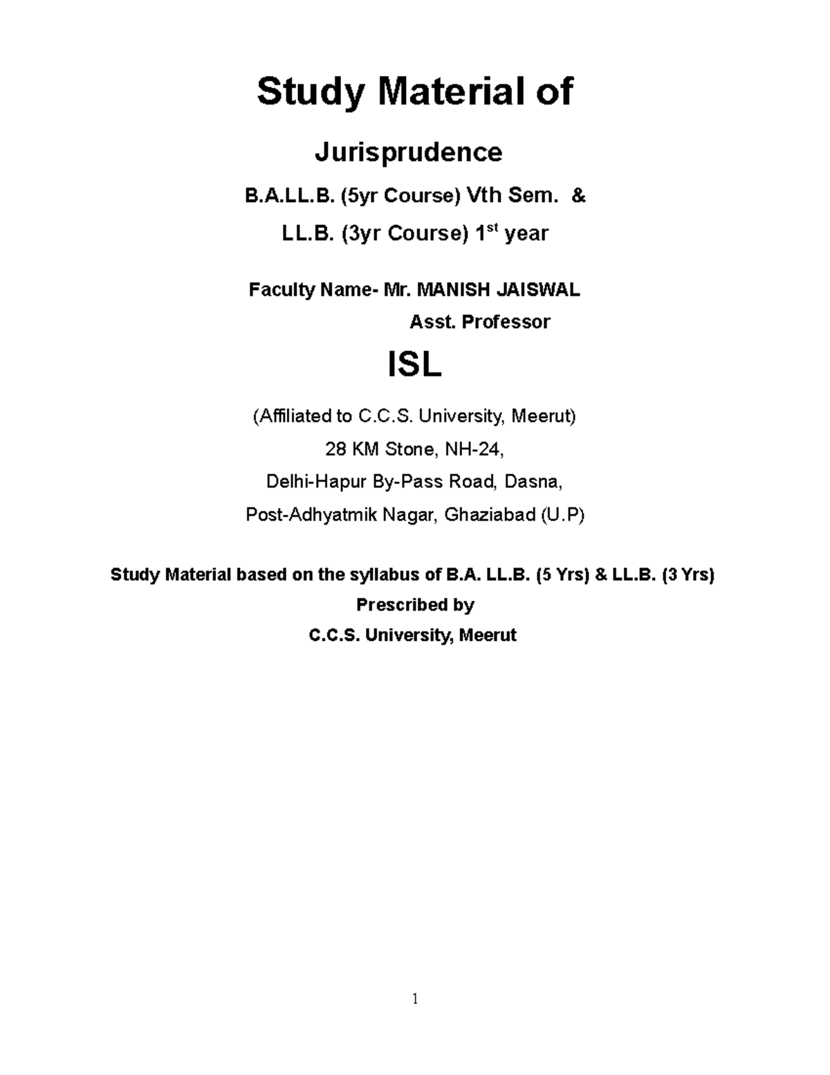 Jurisprudence Notes - Study Material Of Jurisprudence B.A.LL. (5yr ...