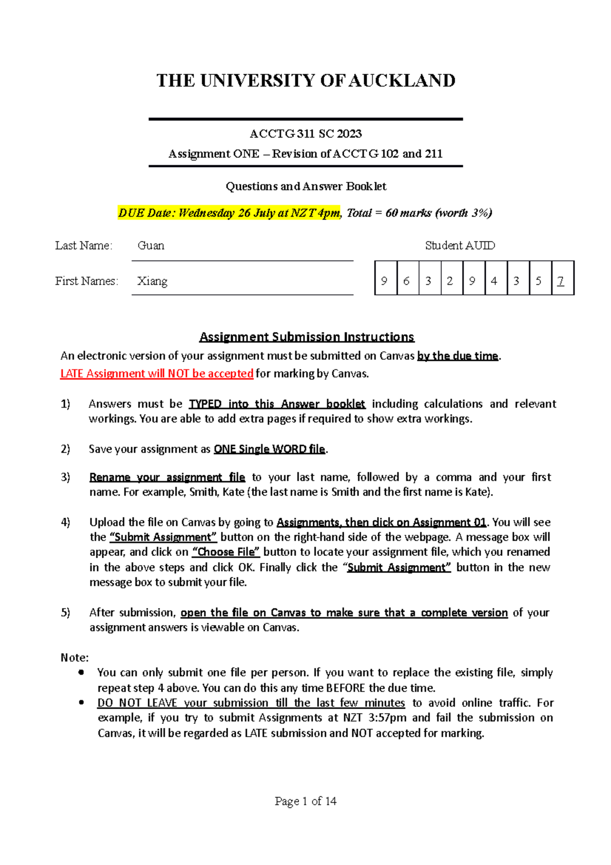 auckland university assignment layout