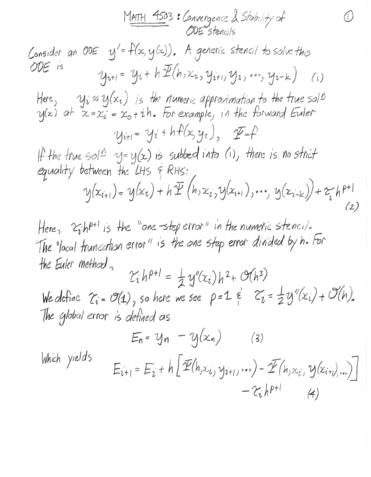 Lecture notes - convergence & stability of ode stencils - MATH 4503/ ...