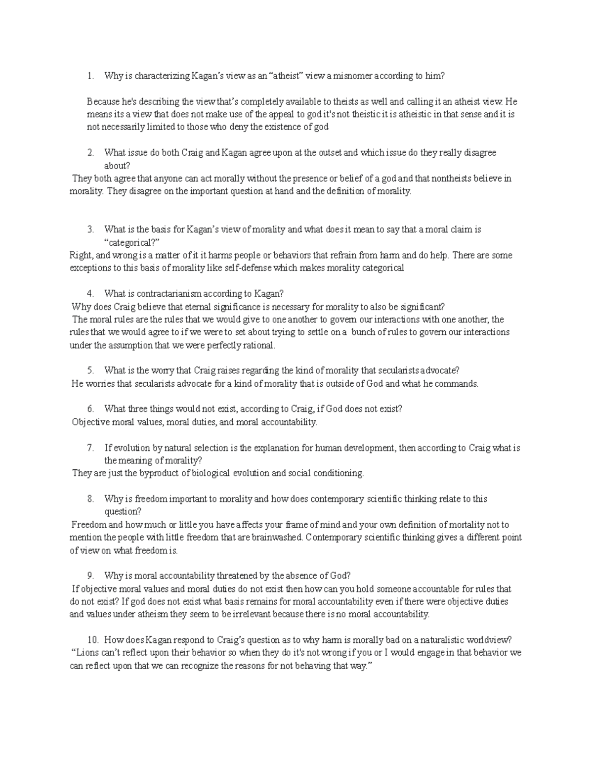 Philosophy Debate Worksheet - Why is characterizing Kagan’s view as an ...