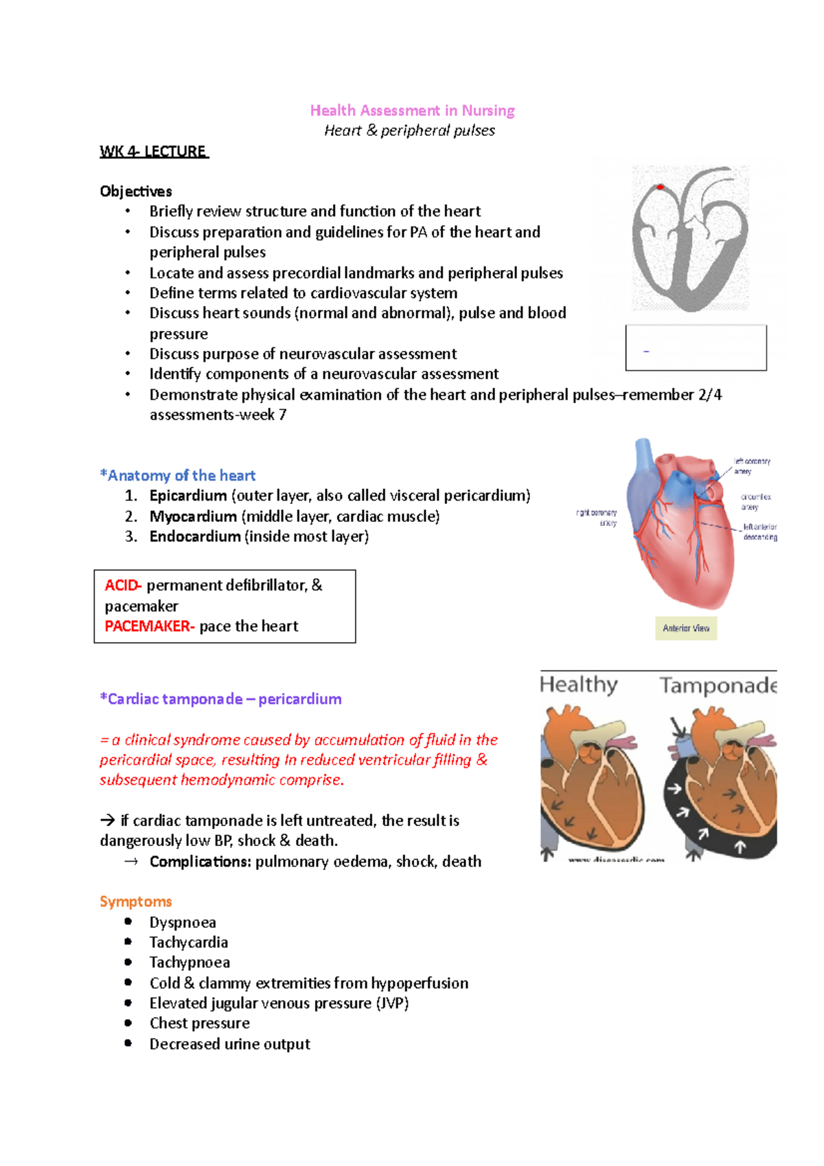 WK 4 Heart & peripheral pulses Health Assessment in Nursing Heart