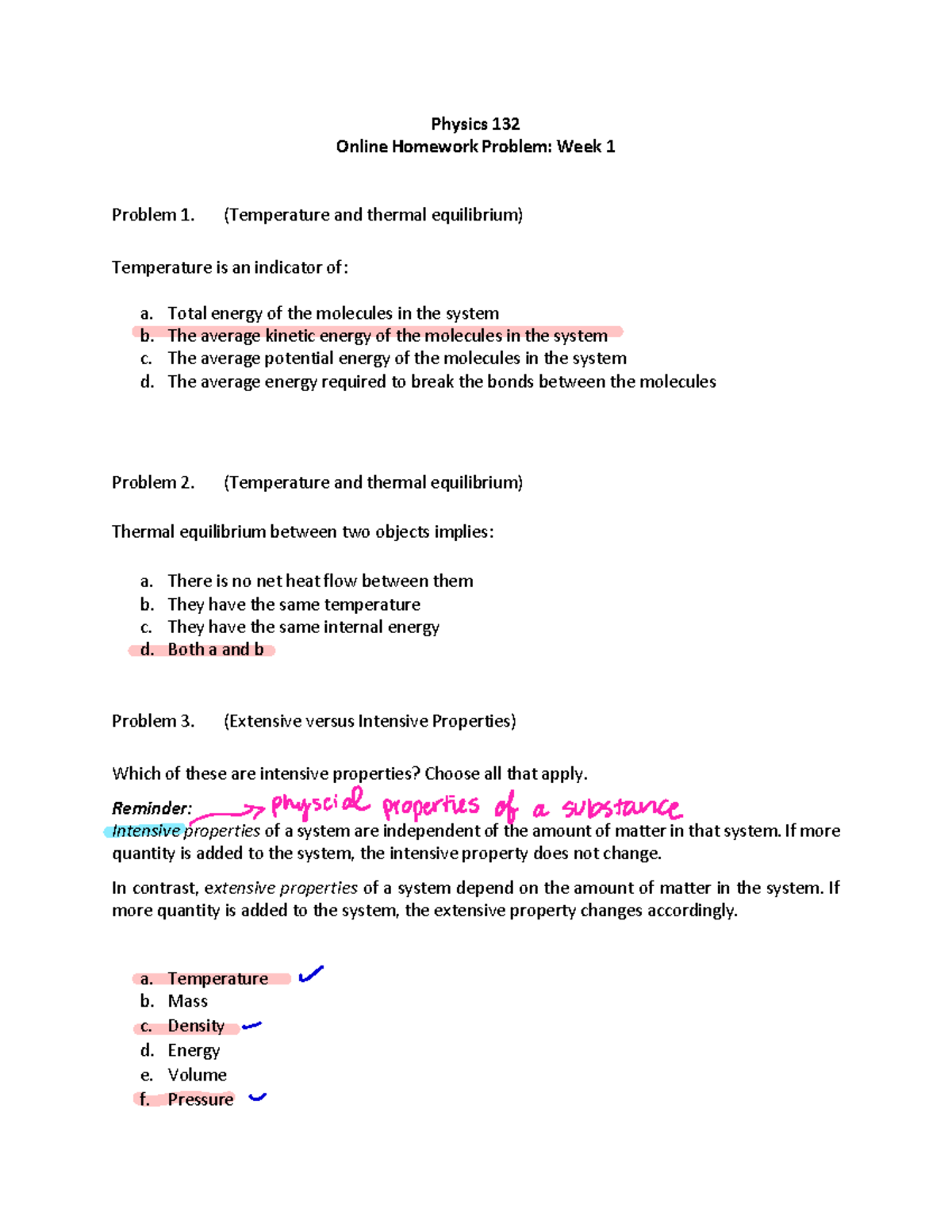 Online HW Wk 1-5 - Physics 132 Online Homework Problem: Week 1 Problem ...