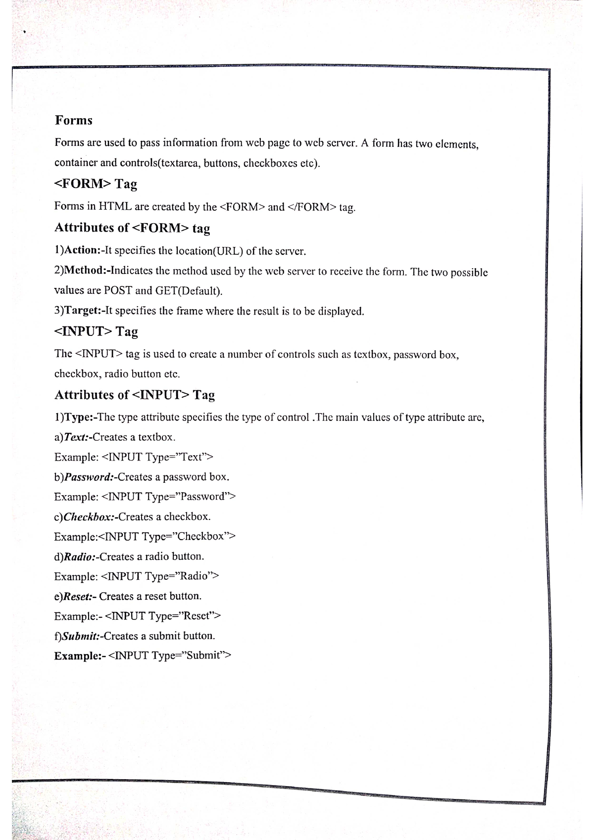 Forms In Html Study Material - Computer Fundamentals And Html - Studocu