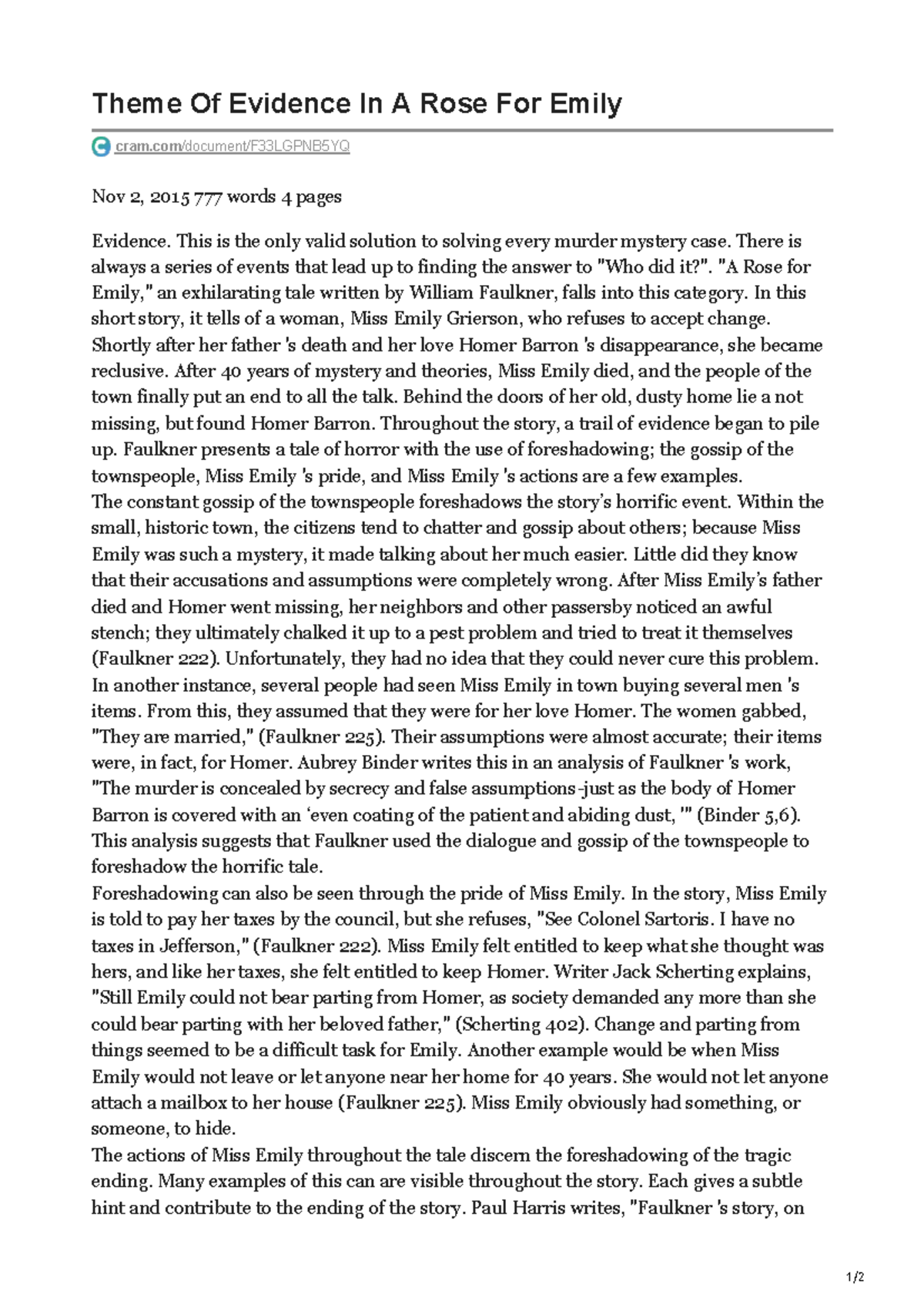 Of Evidence In A Rose For Emily 1/ Theme Of Evidence In A Rose For Emily Studocu