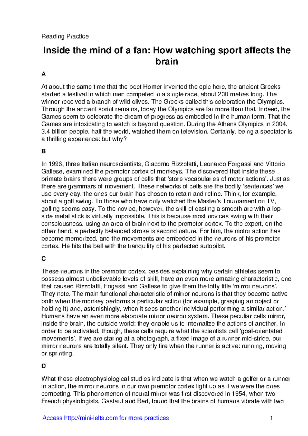 M8 adkjaa Reading Practice Inside the mind of a fan How watching