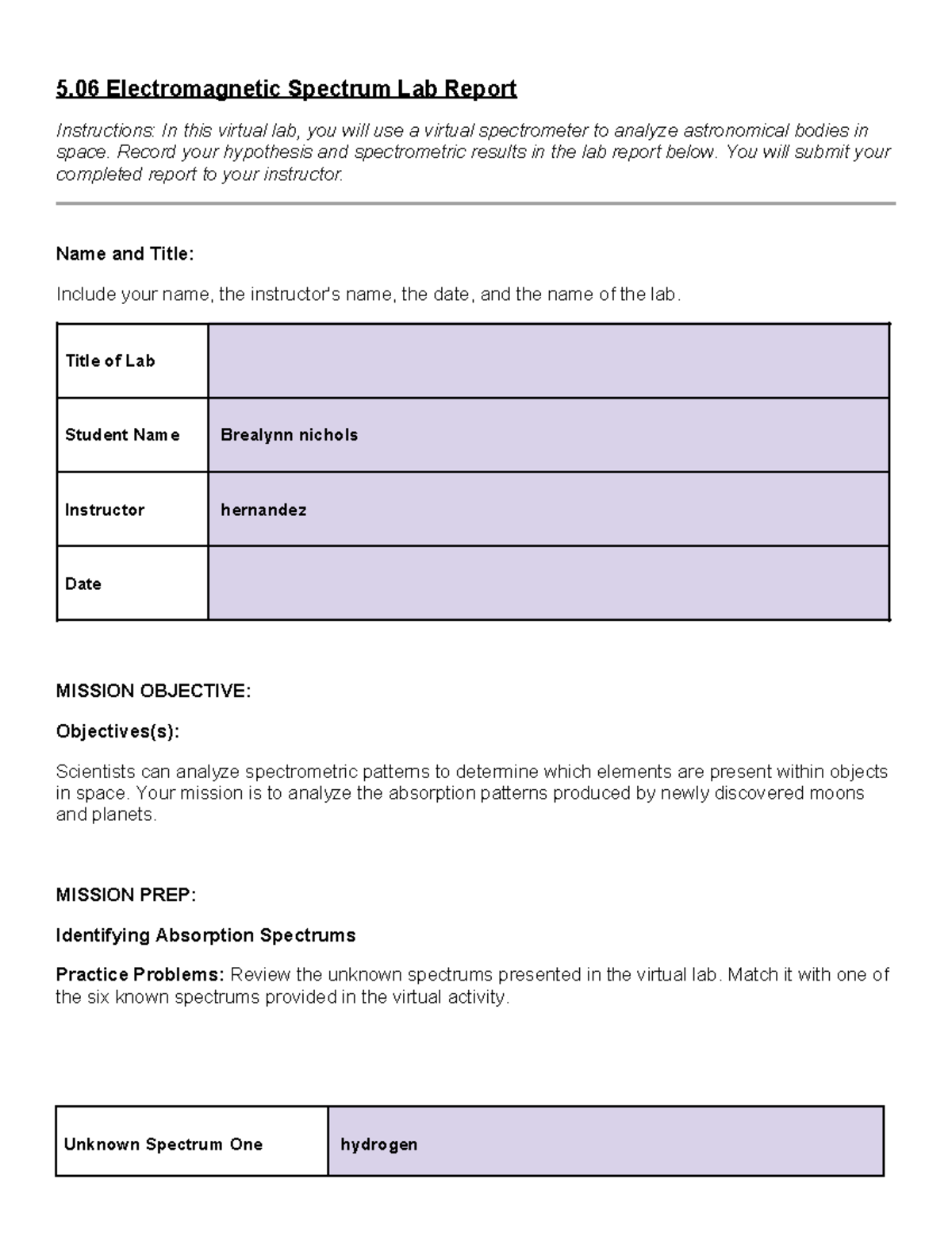 spectrum lab report 5 Spectrum Lab Report Instructions In