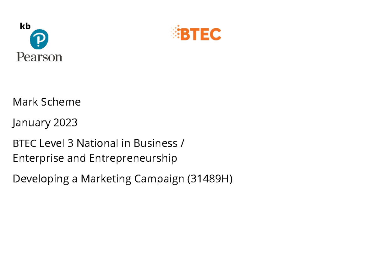 Jan 2023 Mark scheme - very easy - Mark Scheme January 2023 BTEC Level ...