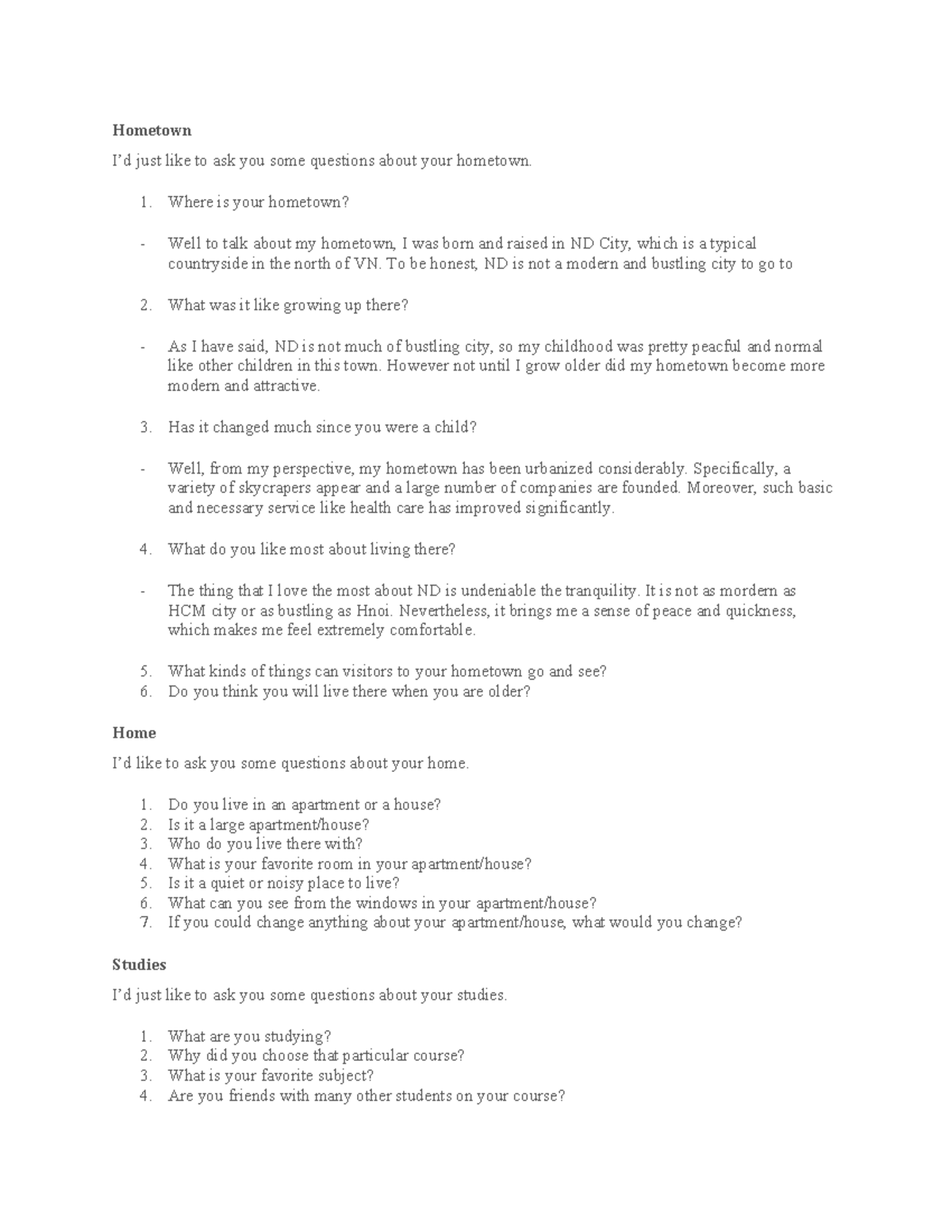 06. Ielts Speaking Part 1 Questions - Hometown I’d just like to ask you ...