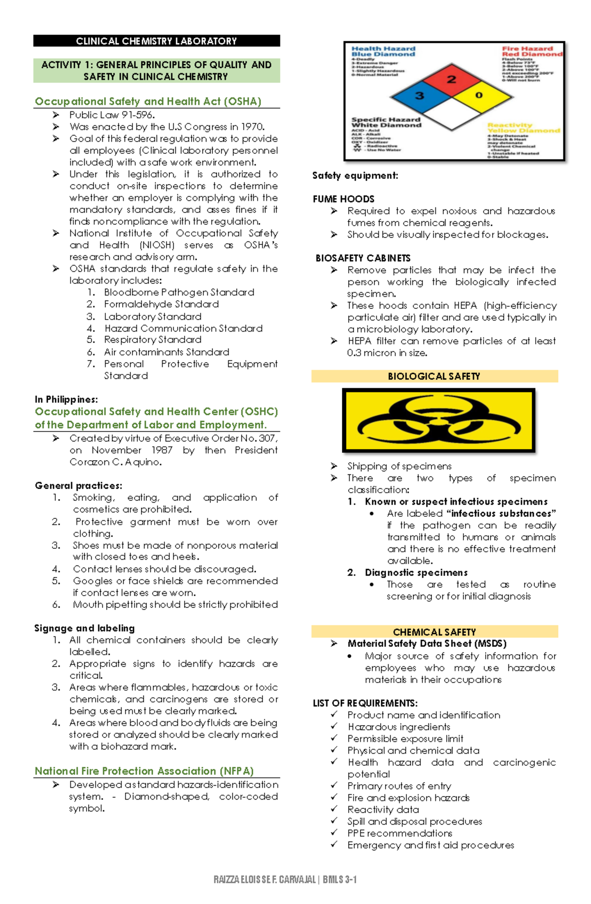 Clinical Chemistry lab - CLINICAL CHEMISTRY LABORATORY ACTIVITY 1 ...