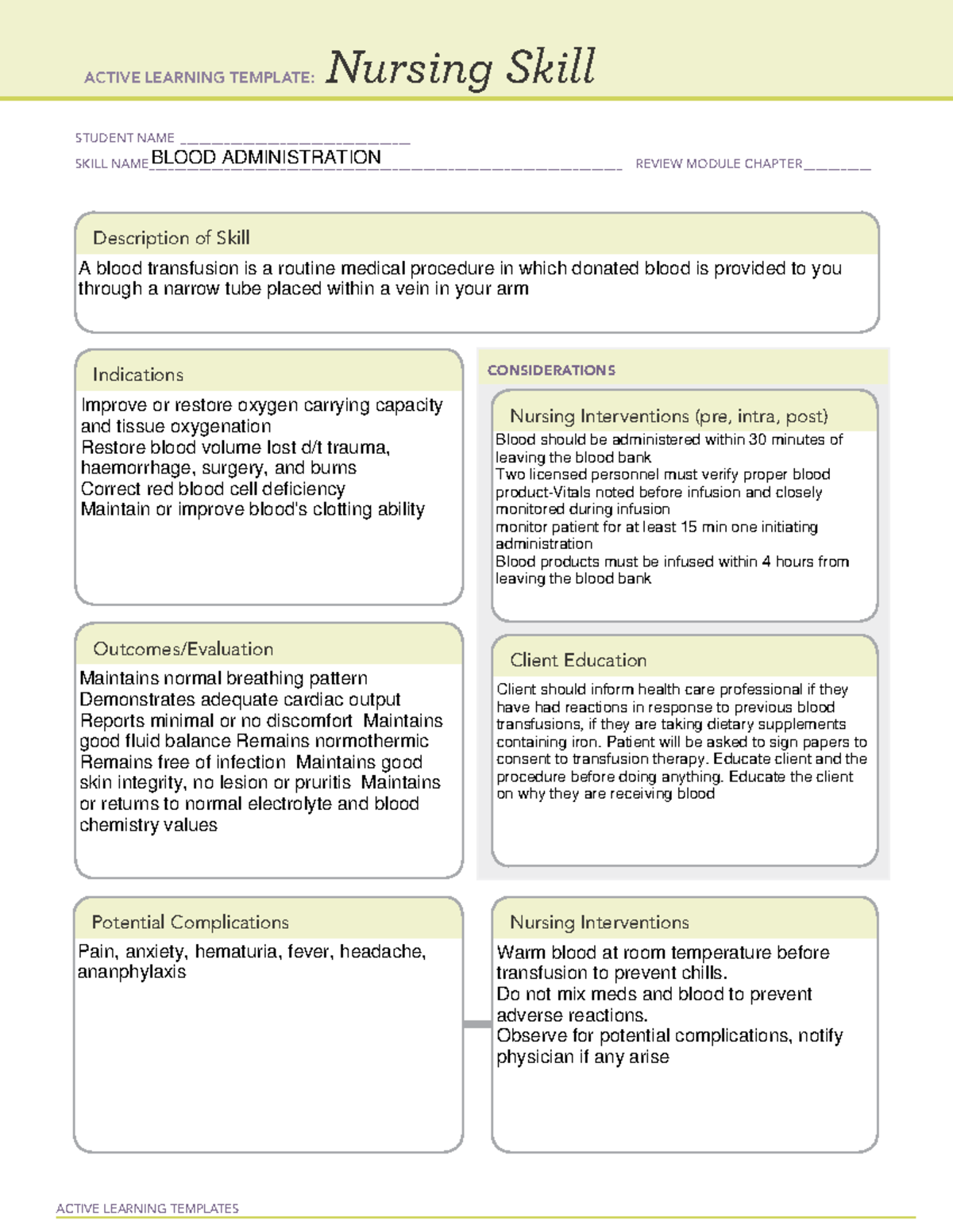 Blood administration - this item depicts the skills you need to know as ...