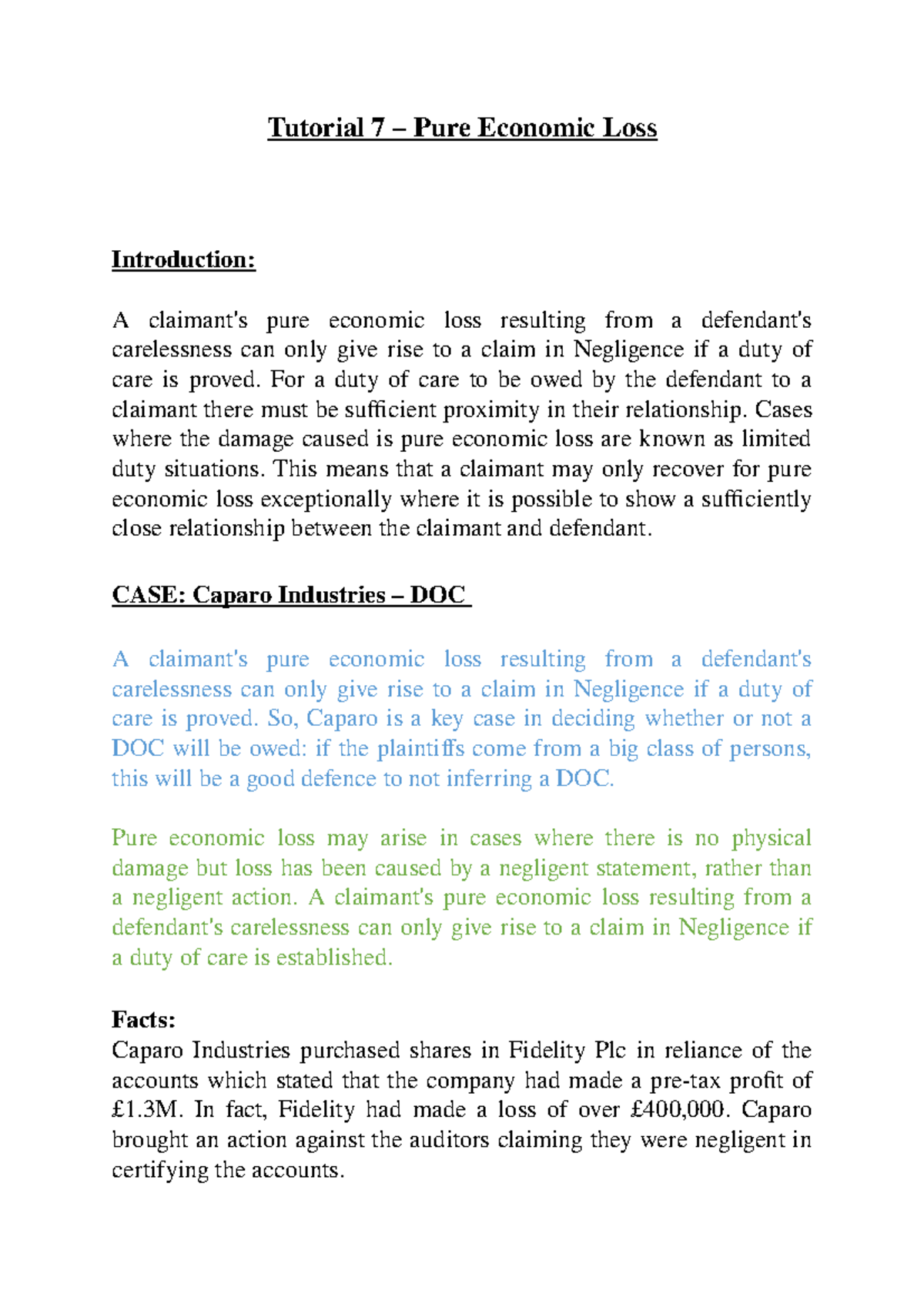 What Is Pure Economic Loss In Tort