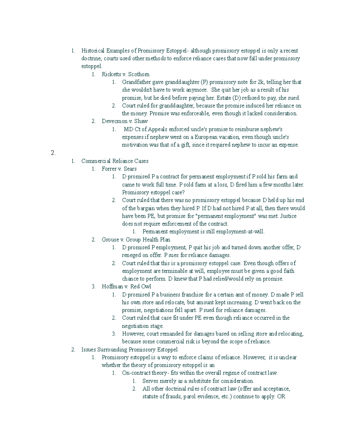 Historical Examples of Promissory Estoppel although promissory