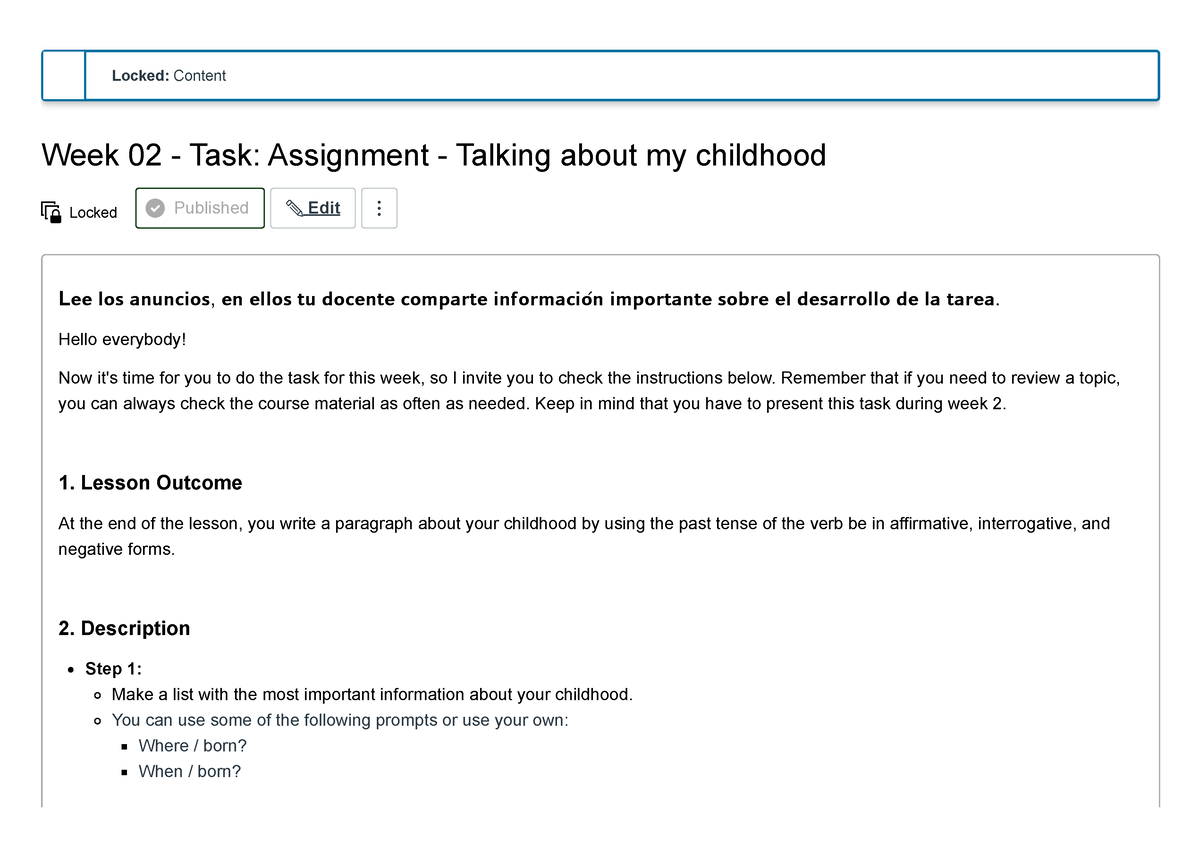 task assignment talking about my childhood