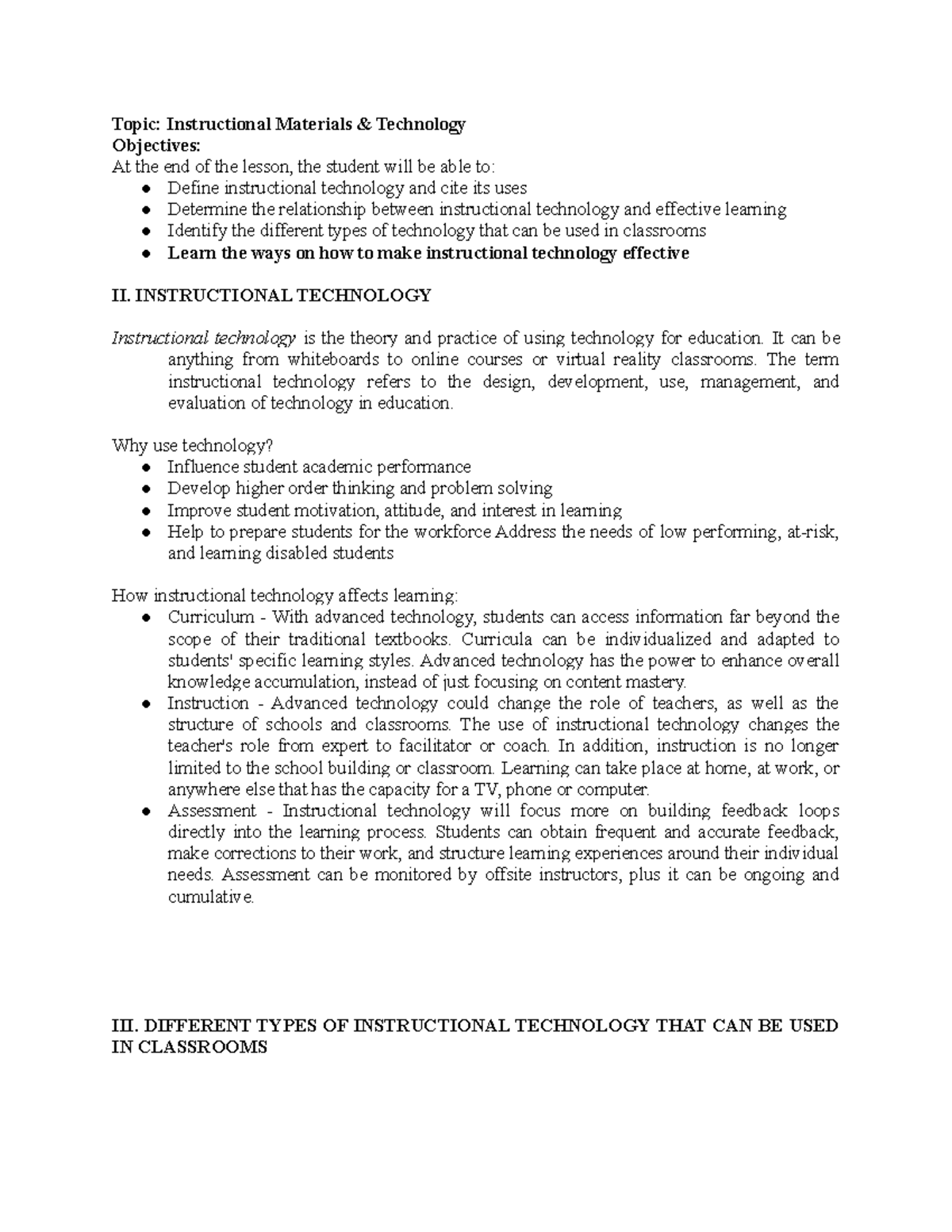Instructional-Technology - Topic: Instructional Materials & Technology ...