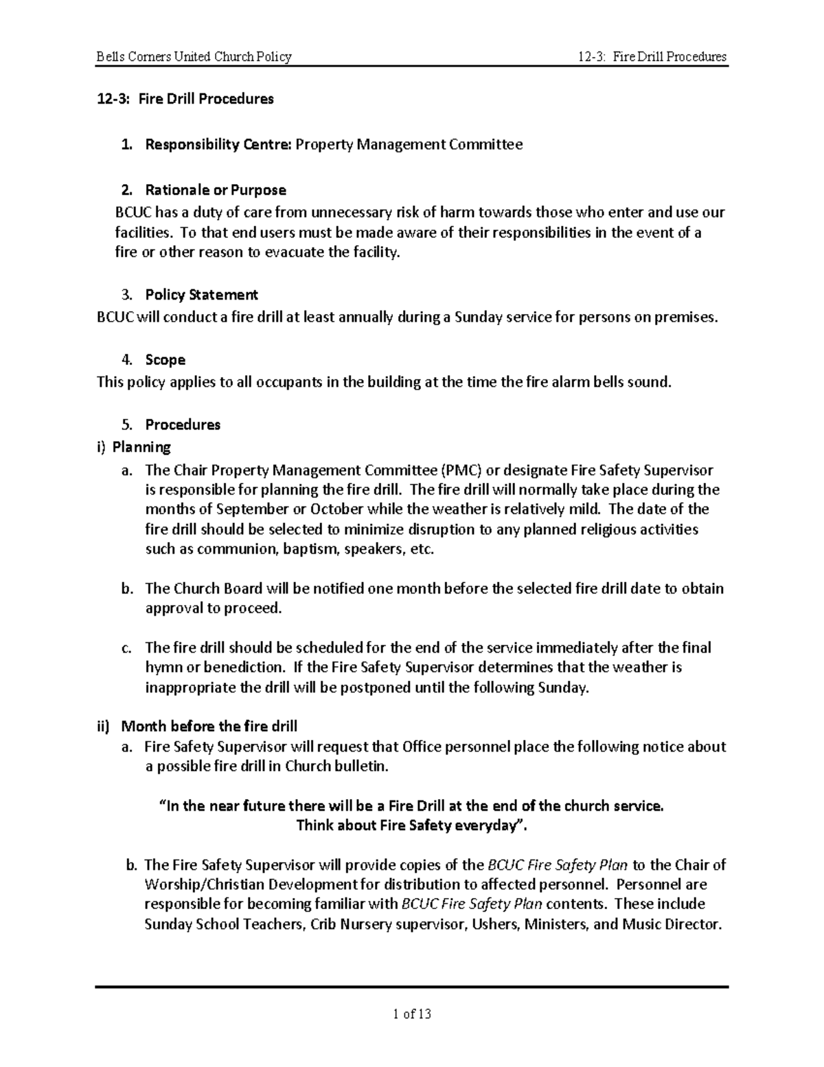 12 3+ +Fire+Drills+w+Saftey+Plan++P+ 150814 Bells Corners United