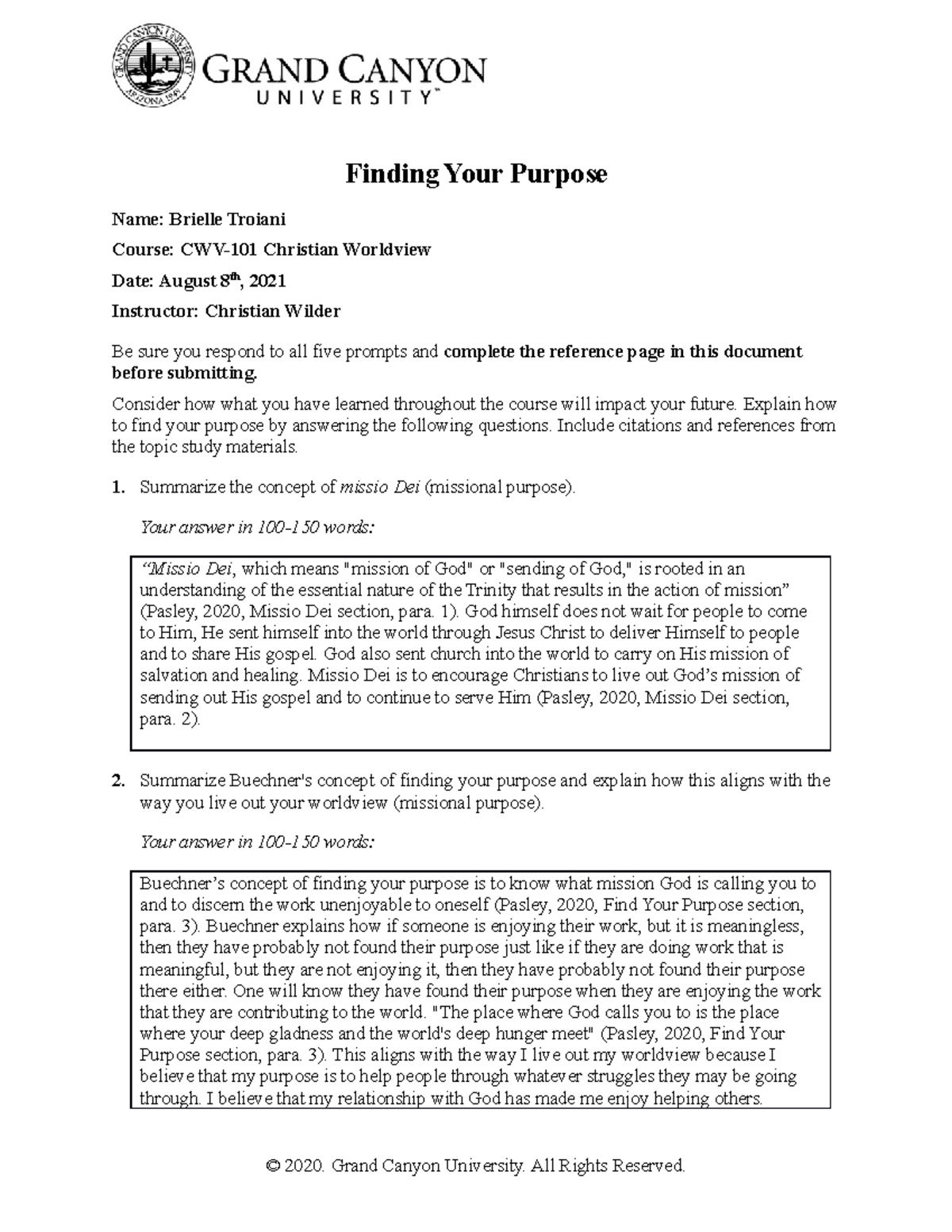 Finding Your Purpose Worksheet Finding Your Purpose Name Brielle 