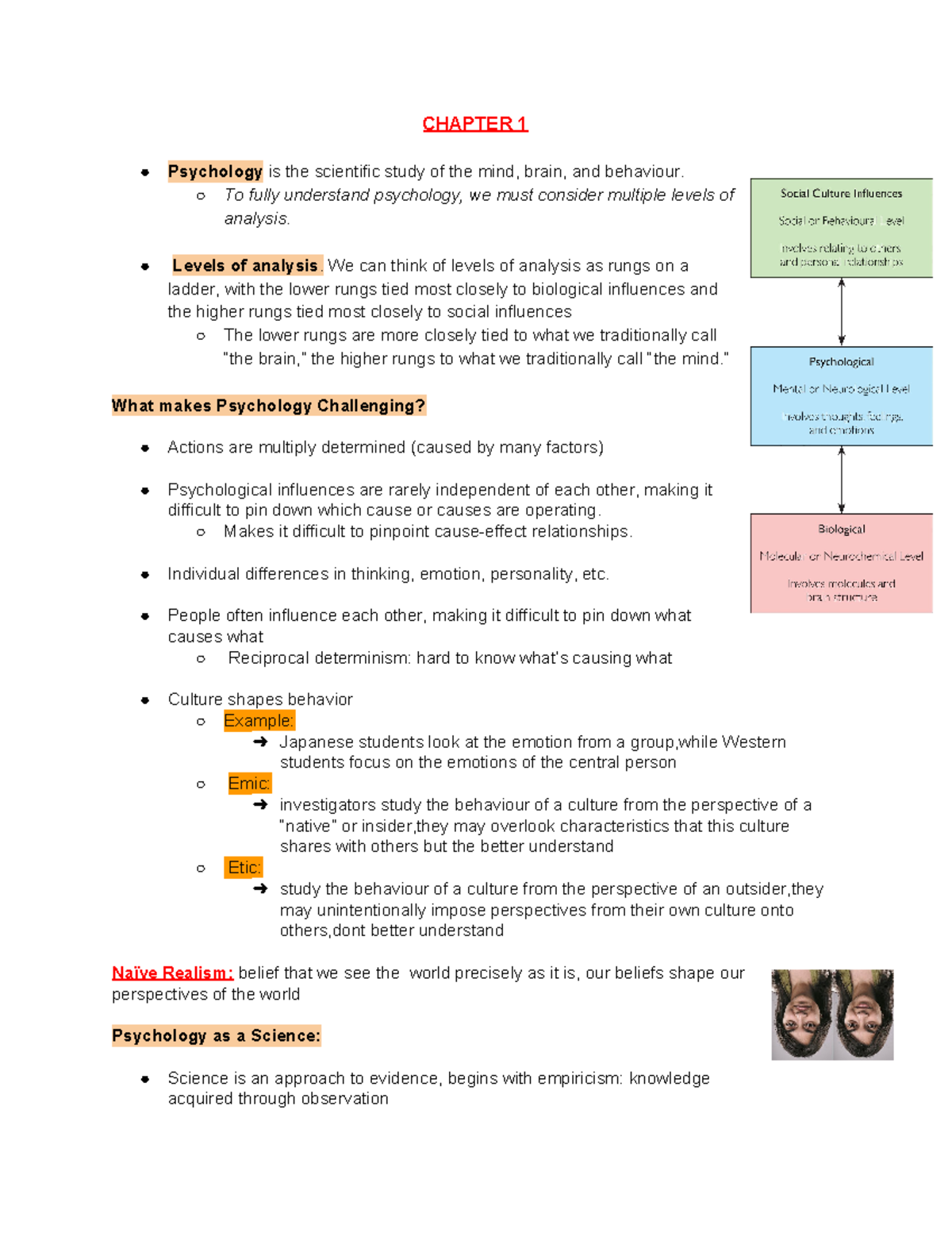 Psych 104 CH 1-4 Notes - CHAPTER 1 P Sychology Is The Scientific Study ...