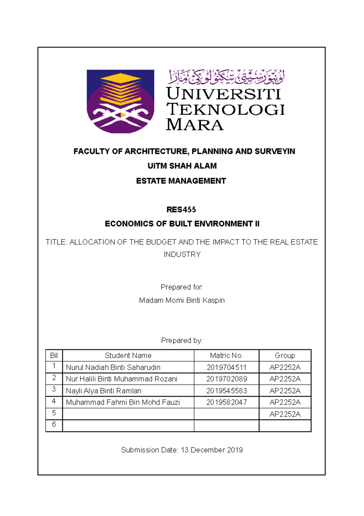 RES455 Assignment - This note is very important. - Professional 