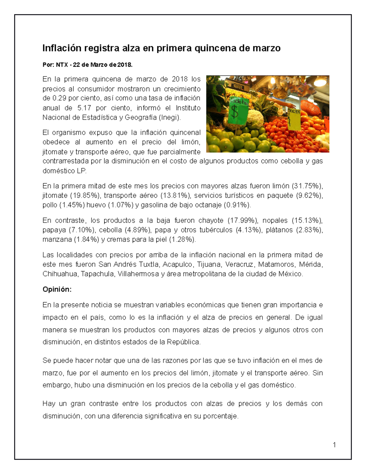 Economía Int Evidencia 4 registra alza en primera quincena de marzo