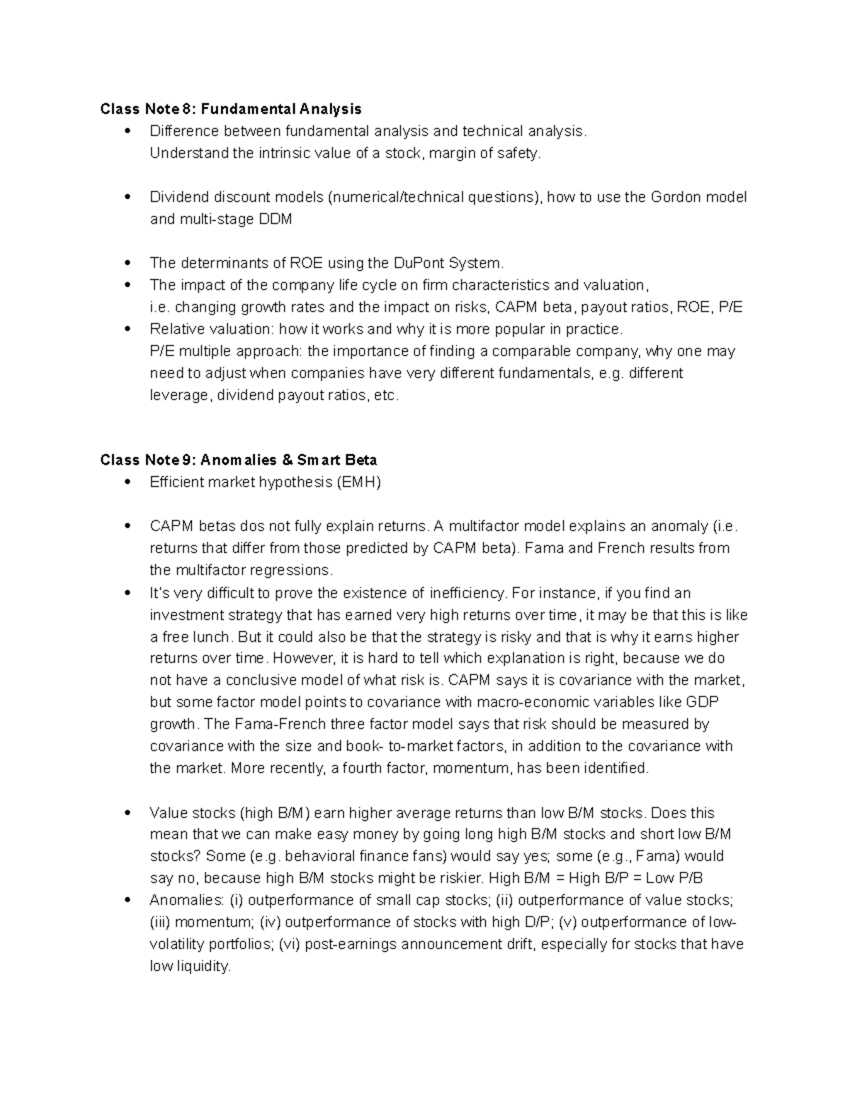 Checklist - Class Note 8: Fundamental Analysis Difference between ...