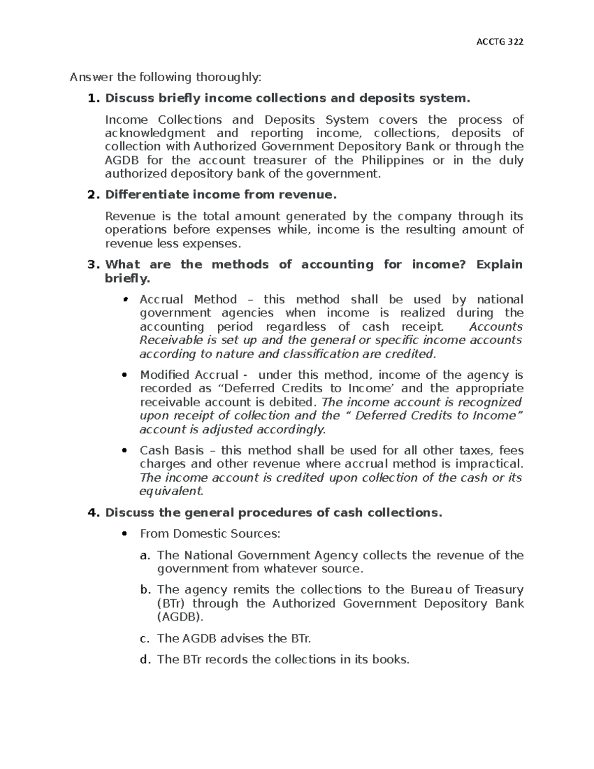 Accouting for Receipts ACCTG 322 Answer the following thoroughly