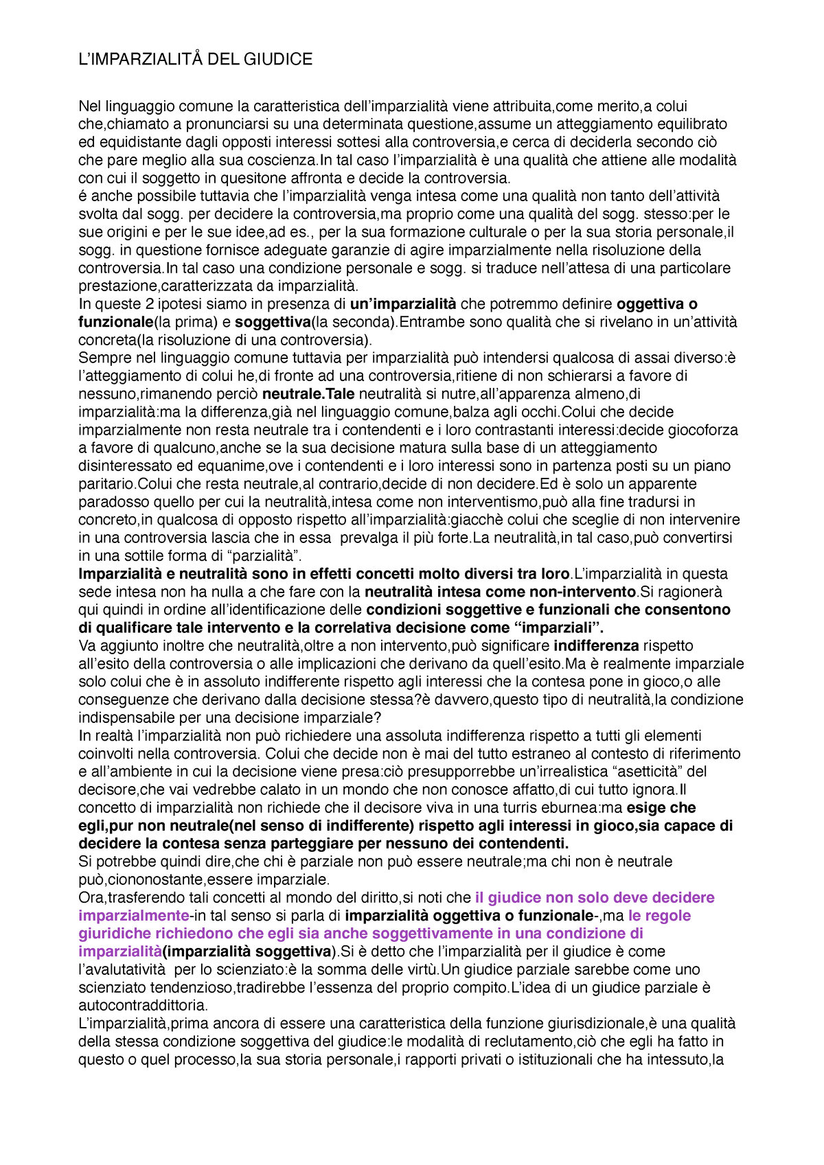 L'imparzialità Del Giudice - Nel Linguaggio Comune La Caratteristica ...