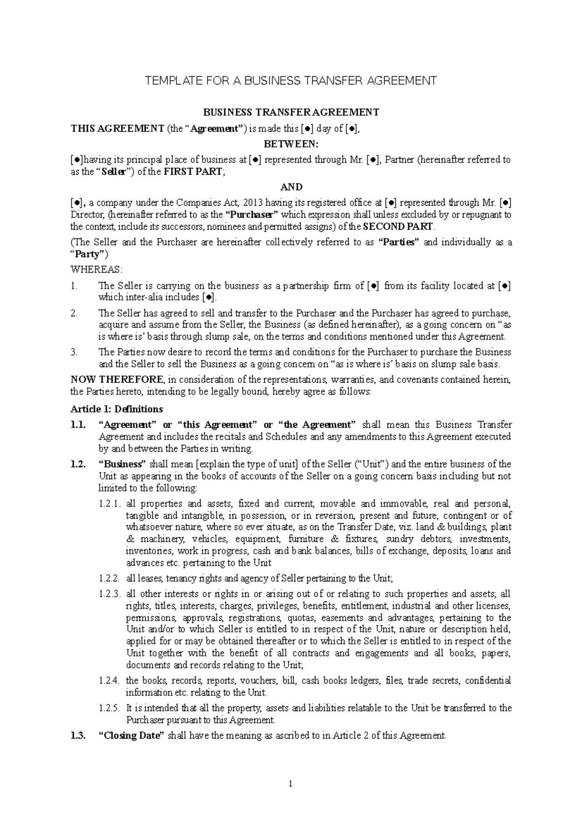 Ch03 template-for-a-business-transfer-agreement - TEMPLATE FOR A ...