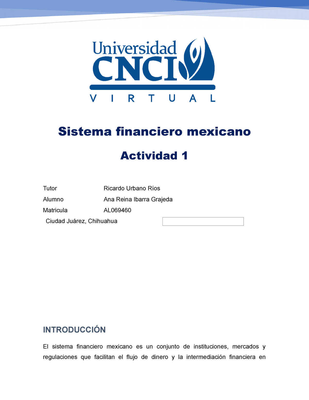 Actividad 1 Sistema Financierp - Sistema Financiero Mexicano Actividad ...