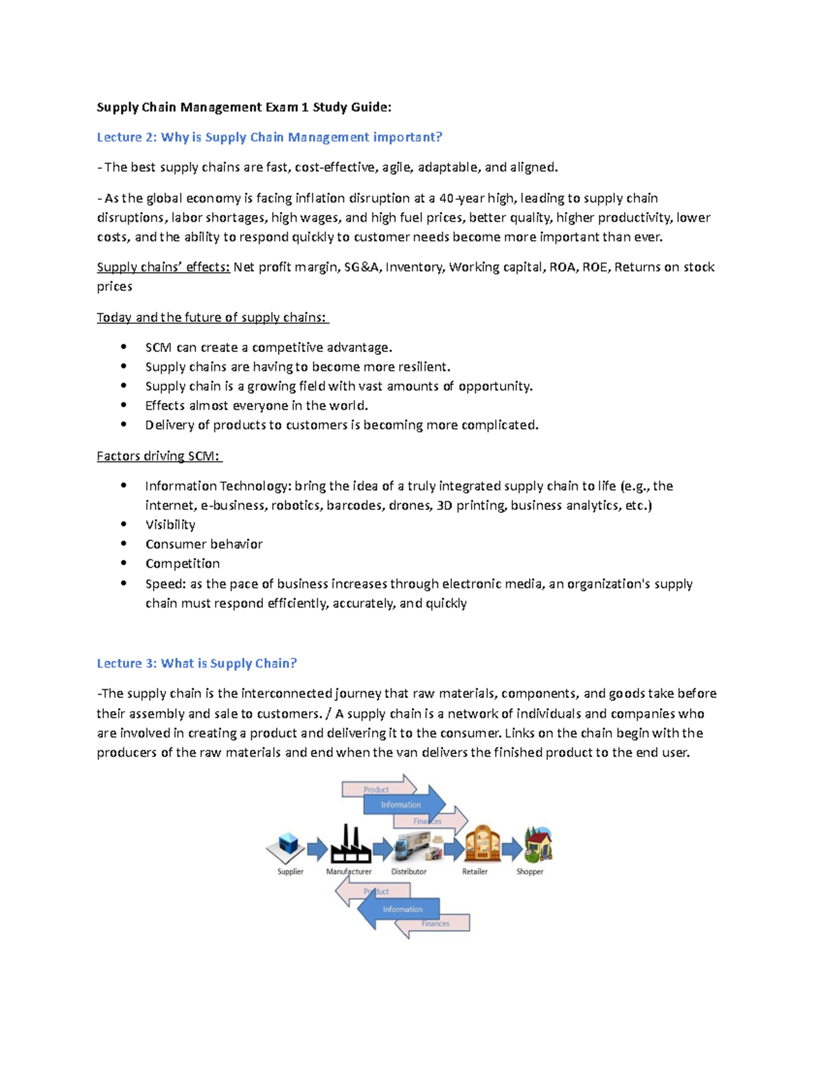 SCM Exam 1 Study Guide - Supply Chain Management Exam 1 Study Guide ...