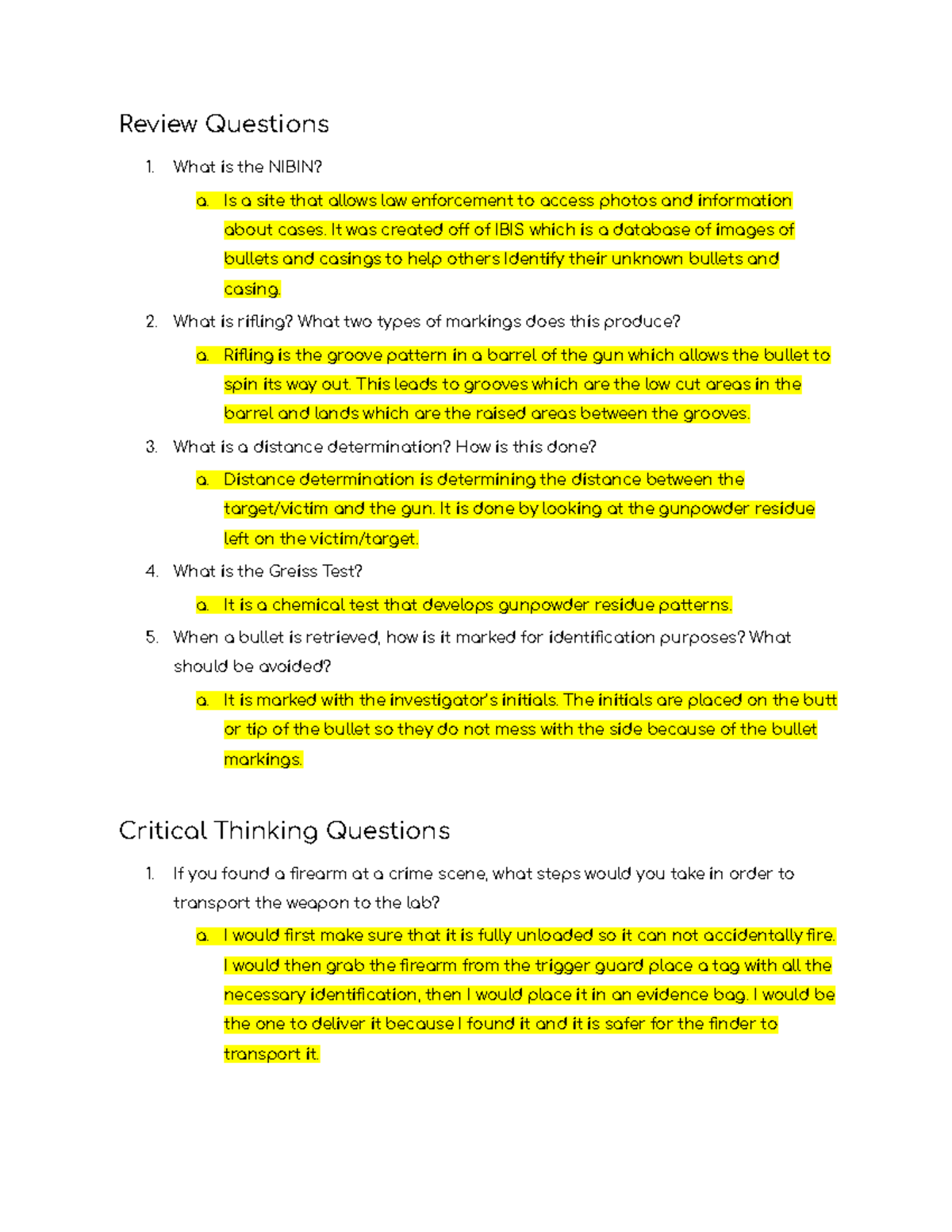 Review Questionsfirearms and tool marks Review Questions What is the