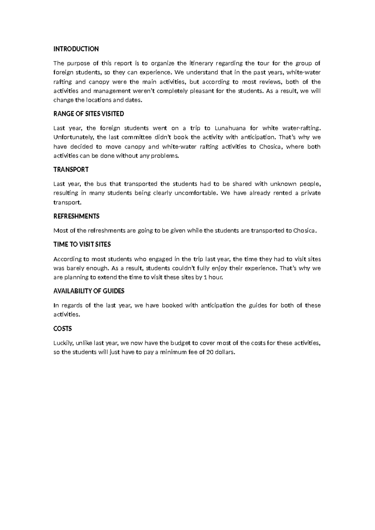 WRITING TASK FOR ADVANCED LEVEL - INTRODUCTION The purpose of this ...