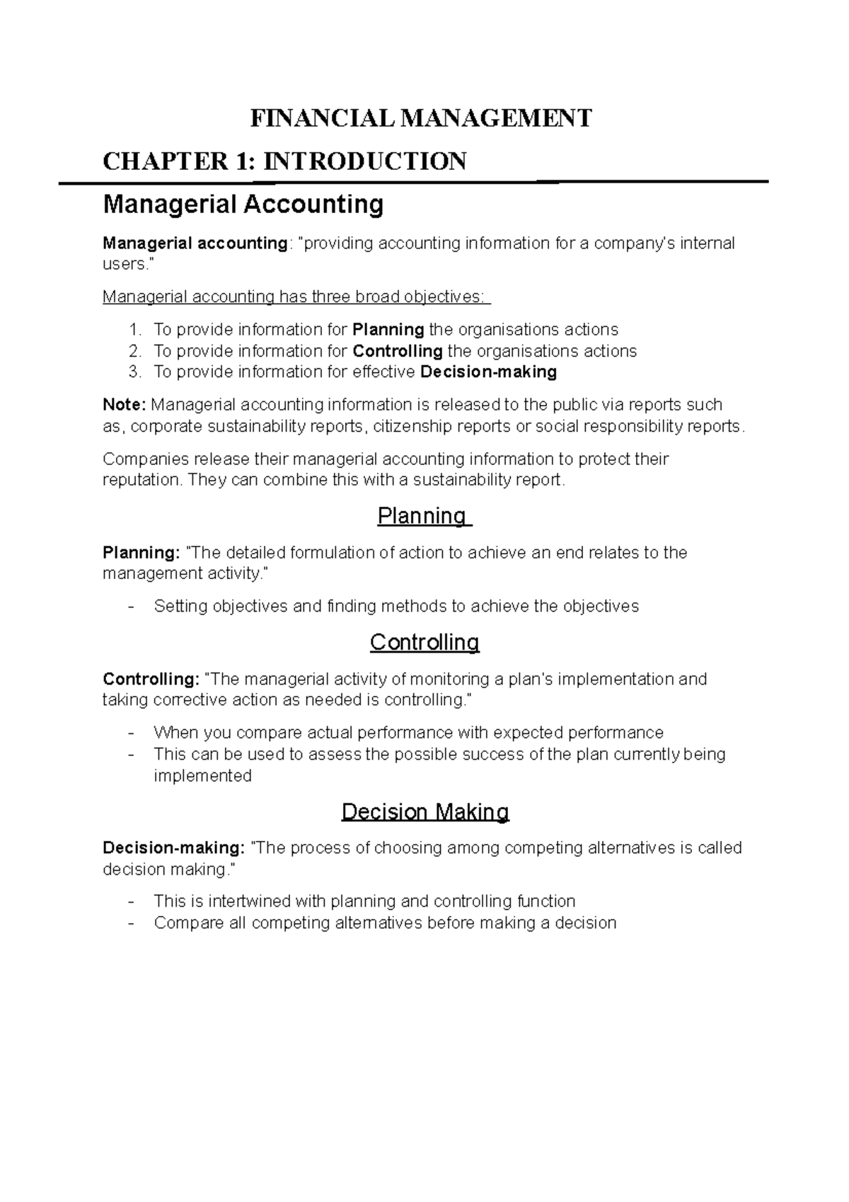 Chapter 1 - Summary Financial management - FINANCIAL MANAGEMENT CHAPTER ...