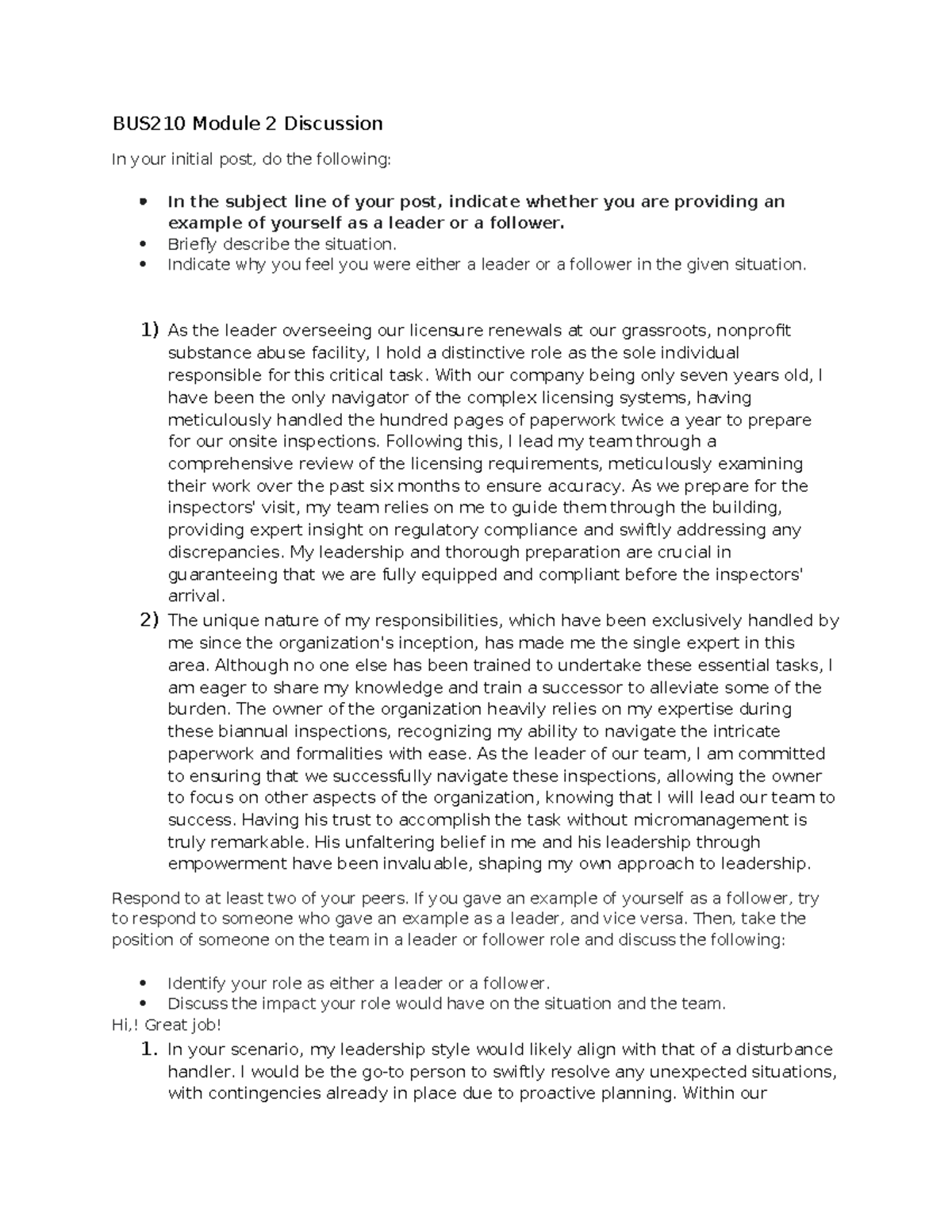 BUS210 Module 2-1 Initial And Response Discussion Posts - BUS210 Module ...