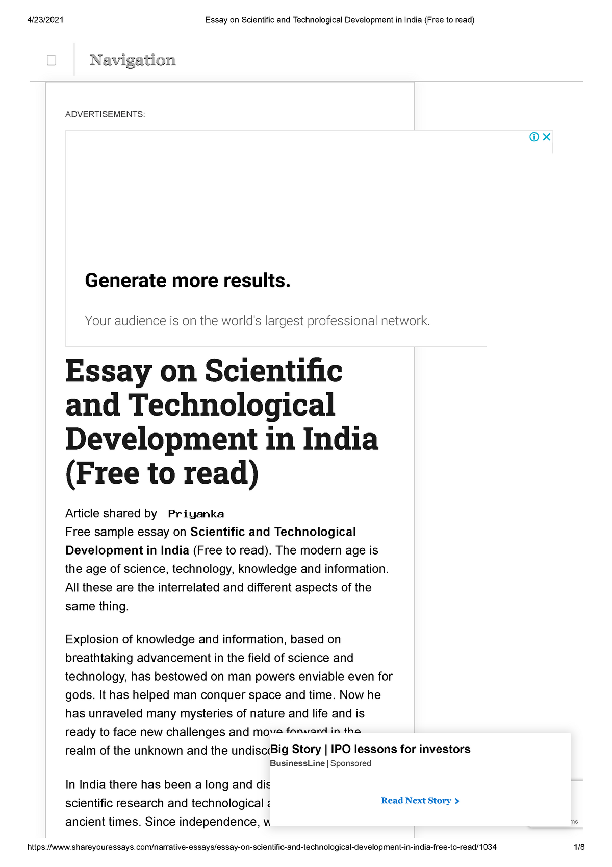 free science essays
