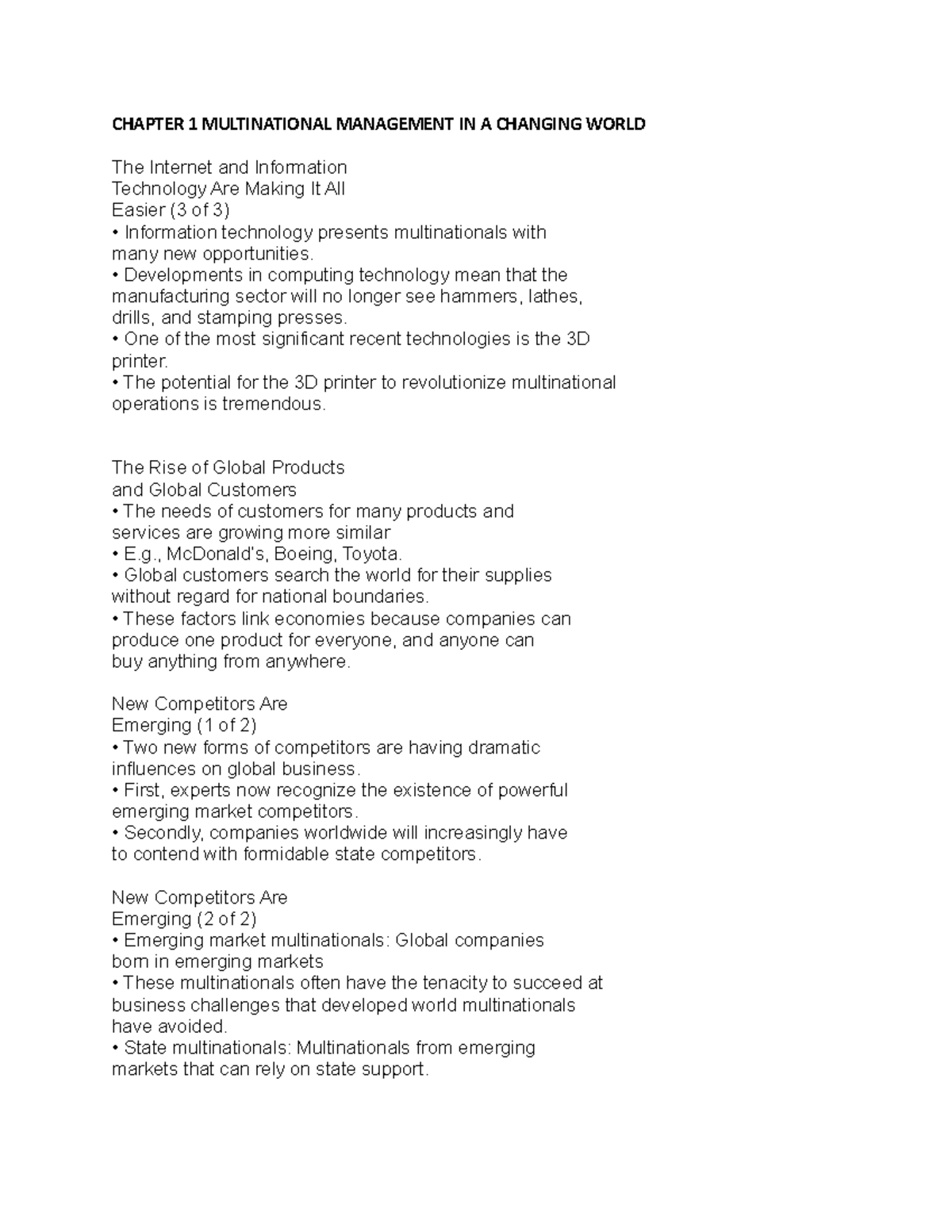 MGMT 355 Chapter 1-3 Notes - CHAPTER 1 MULTINATIONAL MANAGEMENT IN A ...