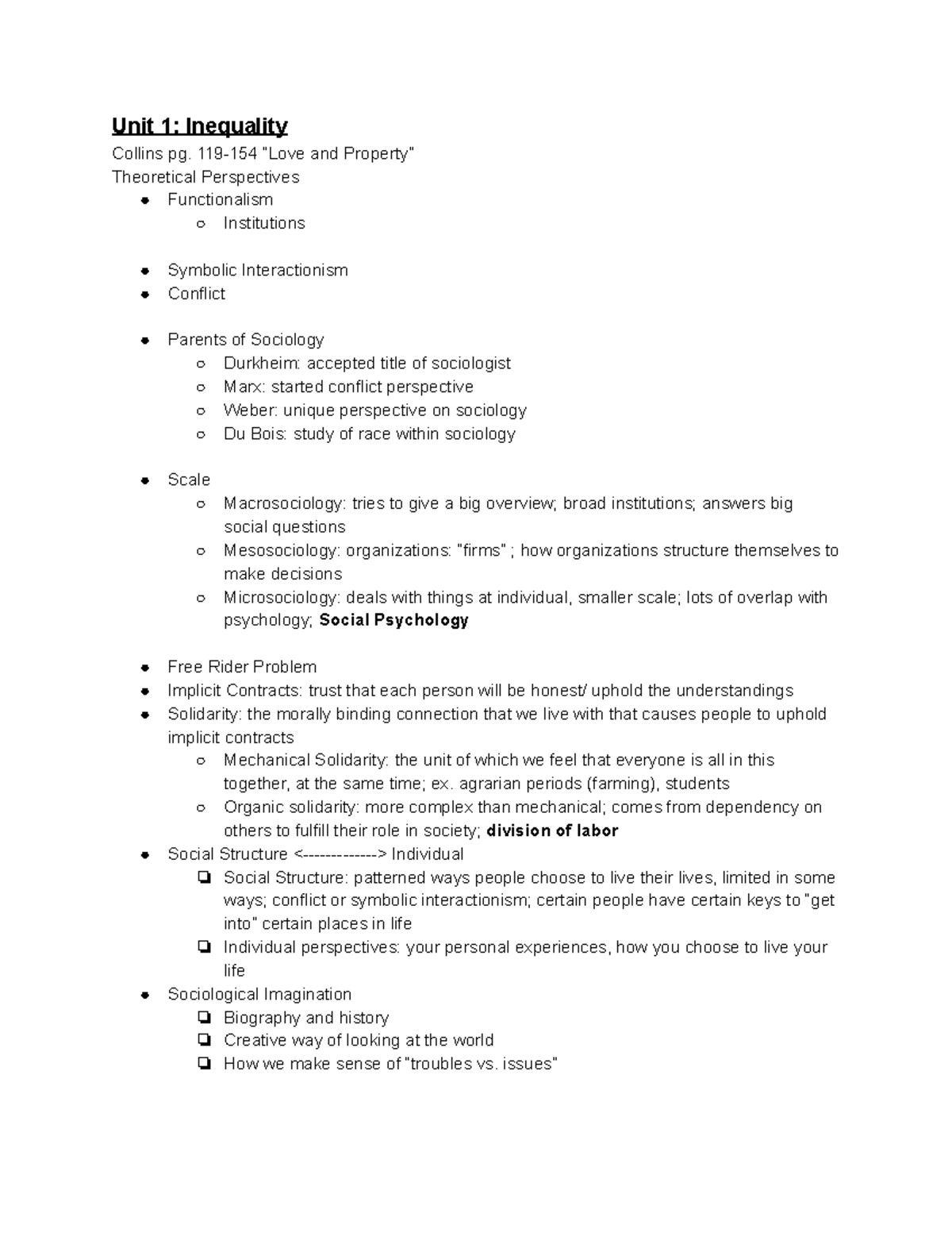 Sociology Notes - Unit 1: Inequality Collins pg. 119-154 “Love and ...
