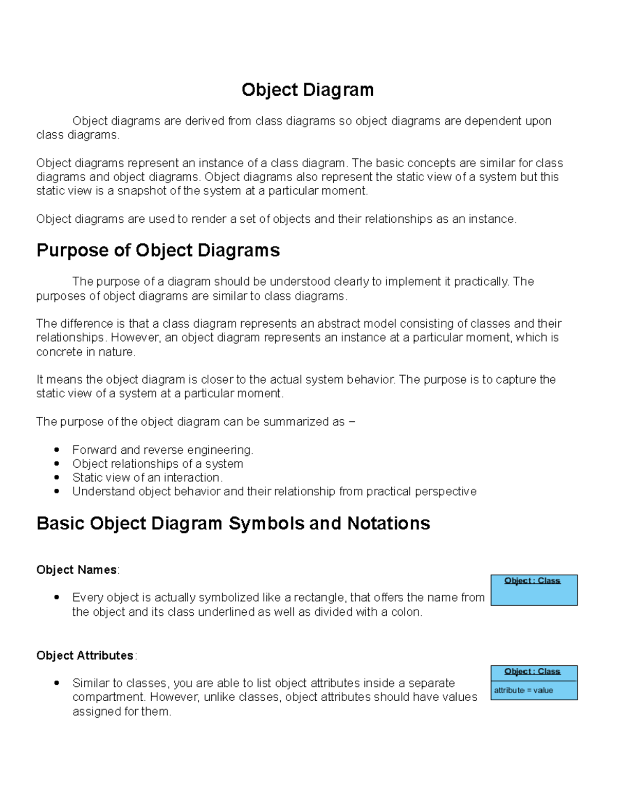 Object diagram - Object Diagram Object diagrams are derived from class ...