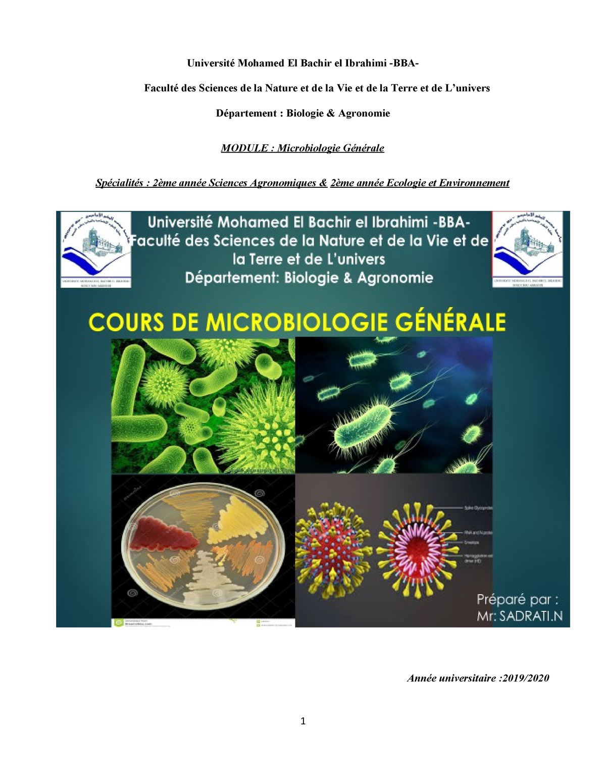 Cours Microbiologie Générale Sardati N - Université Mohamed El Bachir ...