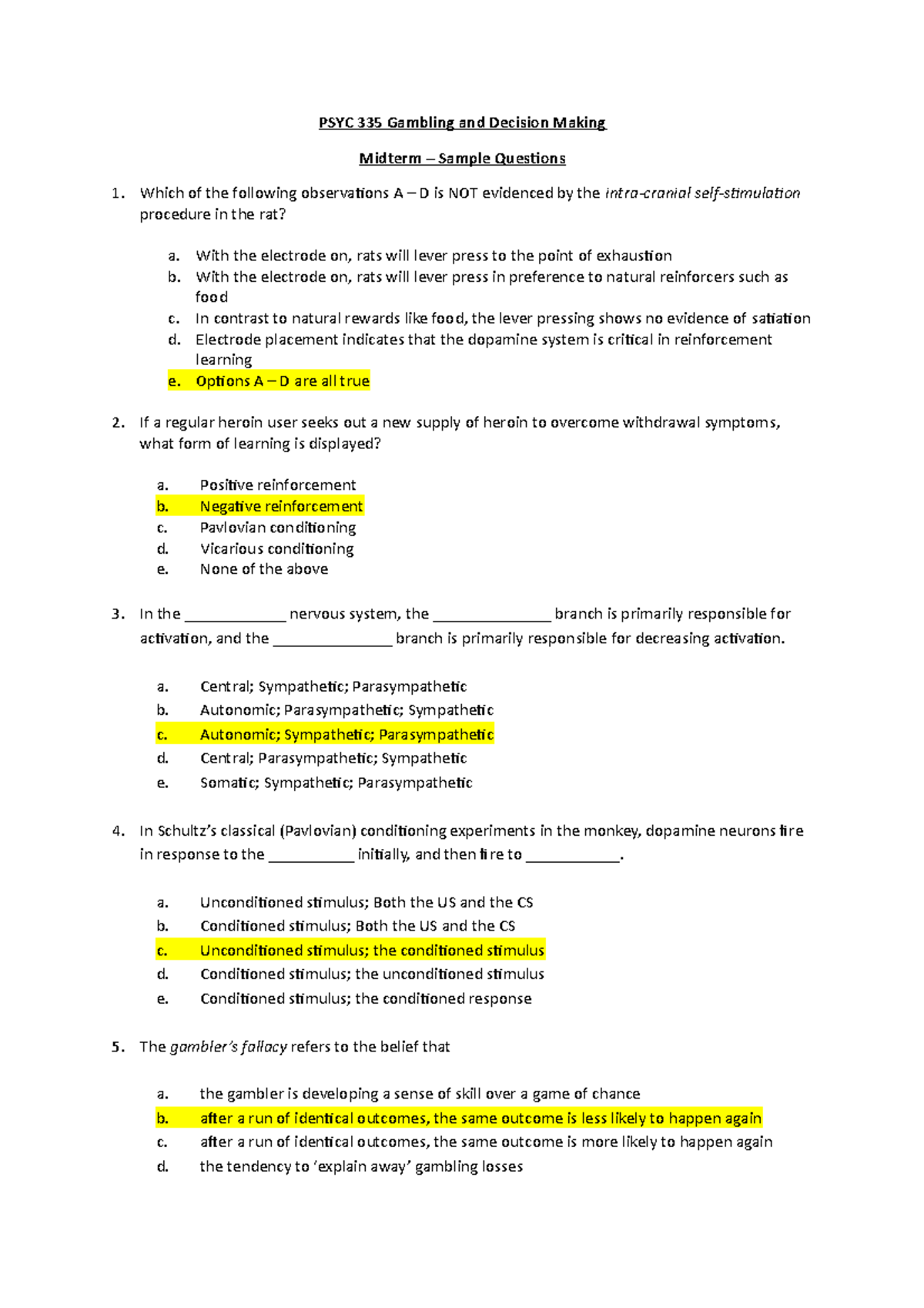 Sample/practice Exam 2015, Questions And Answers - Midterm 1 - PSYC 335 ...