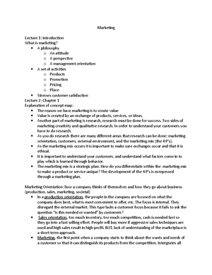 Marketing Midterm Exam Study Guide - Chapters 1- Marketing: Philosophy ...