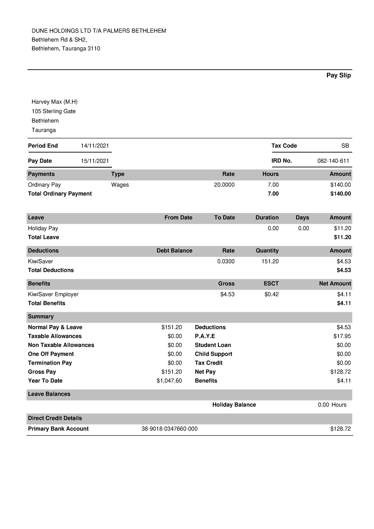 Payslip 14Nov2021 - Tutorial practice - Bethlehem Tauranga 105 Sterling ...