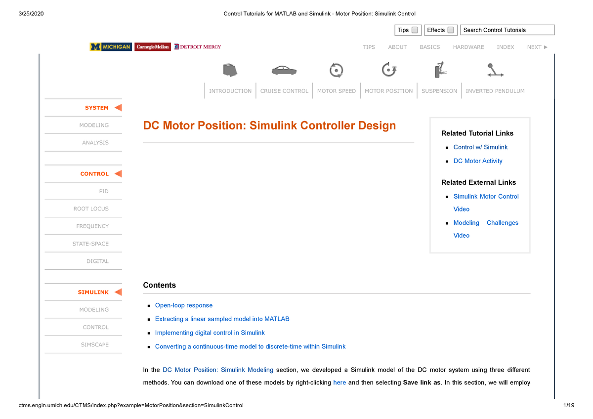 14 Control Tutorials For Matlab And Simulink - Motor Position Simulink ...