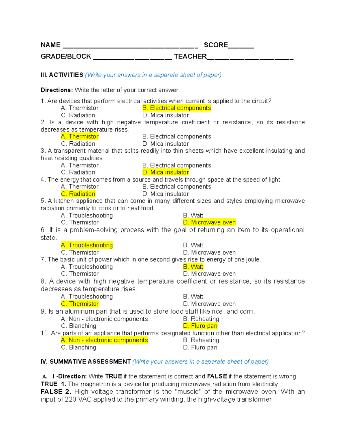 Q3 W1 EPAS Electronic Products Assembly and Servicing NC II NAME
