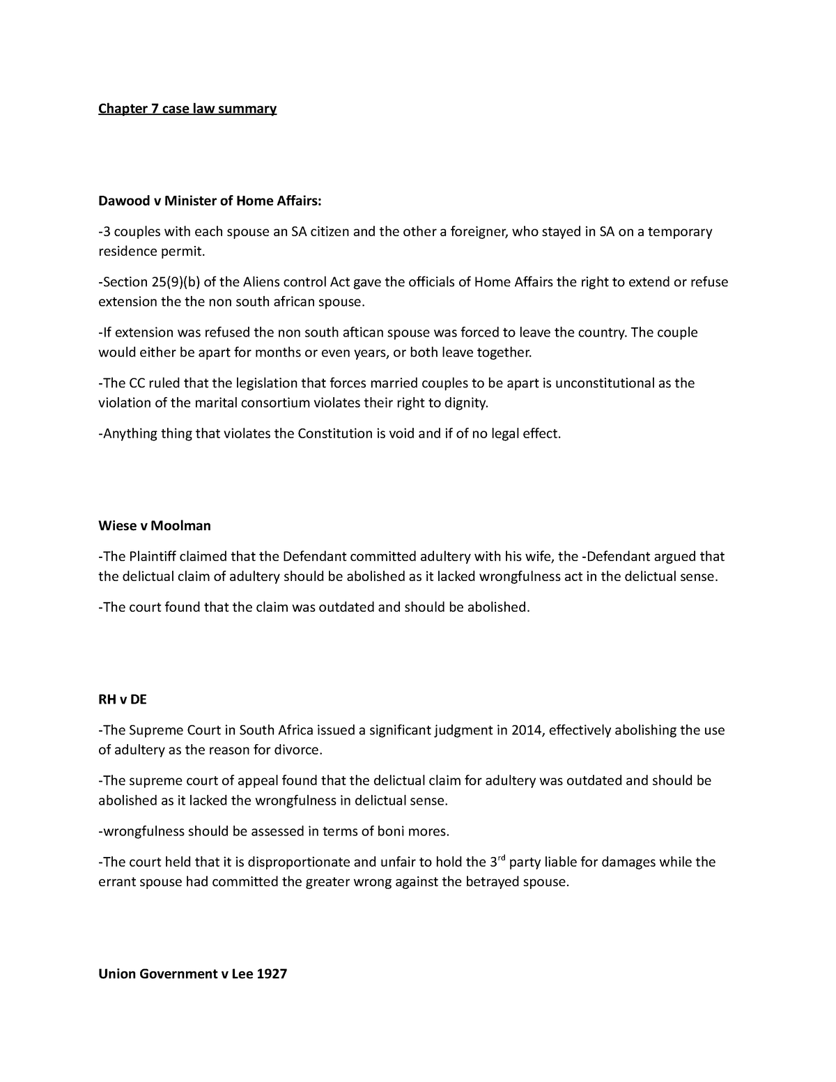 Family Law Chapter 7 Case Law - Chapter 7 Case Law Summary Dawood V ...