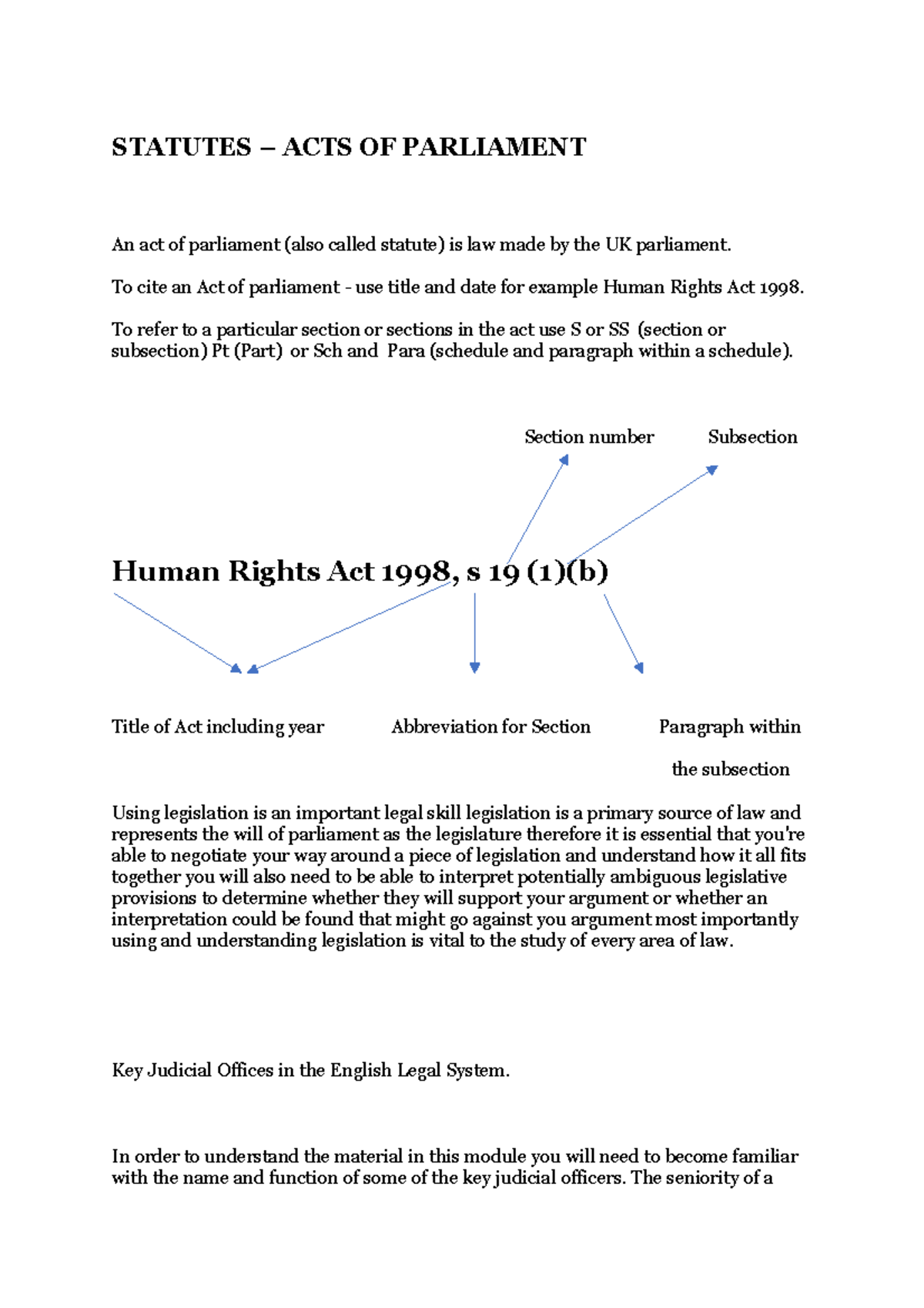 Statutes Explanation of Act of Parliament (Legislation) Structure